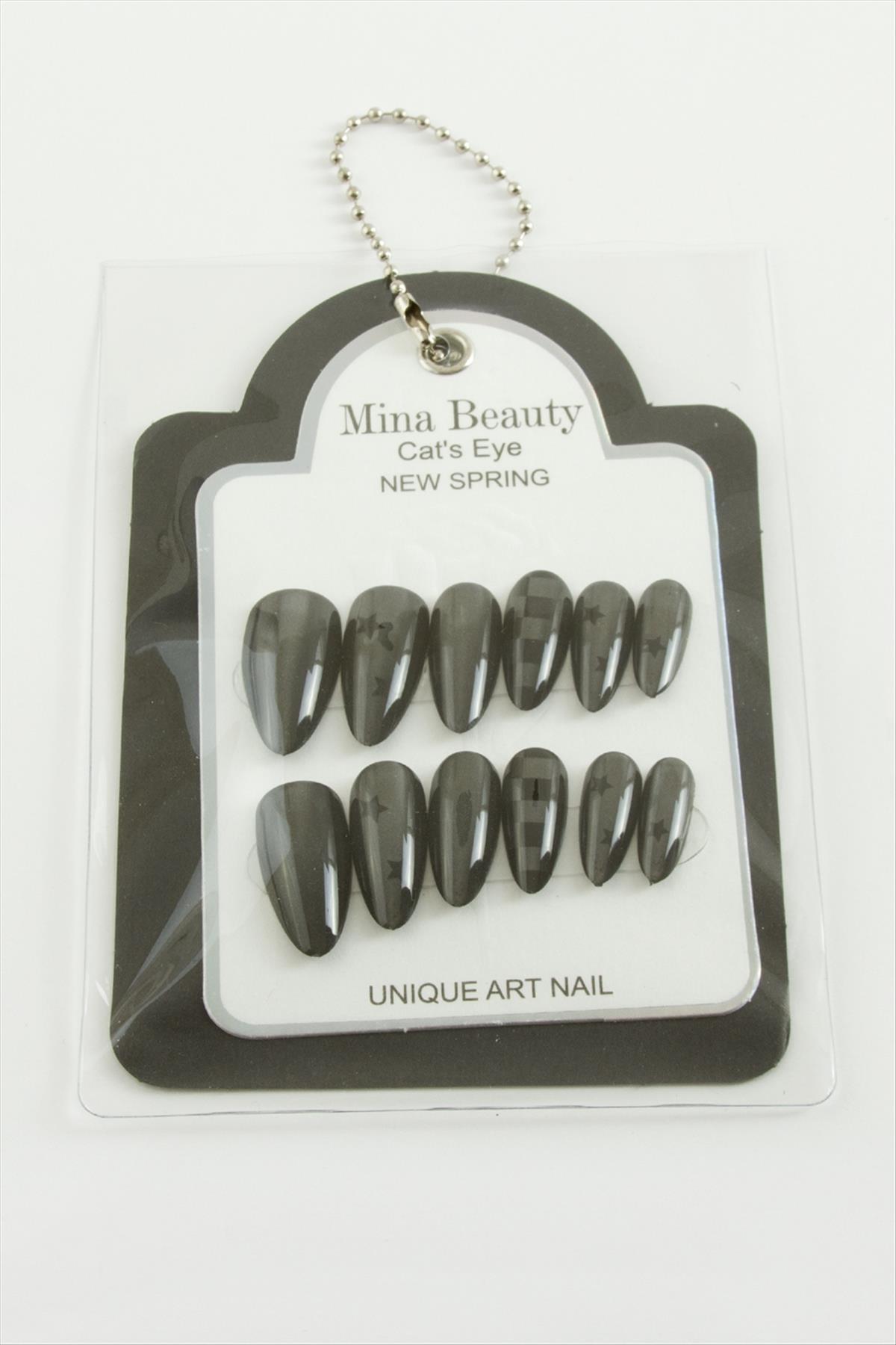 Desenli Mina Beauty Kedi Gözü Takma Tırnak