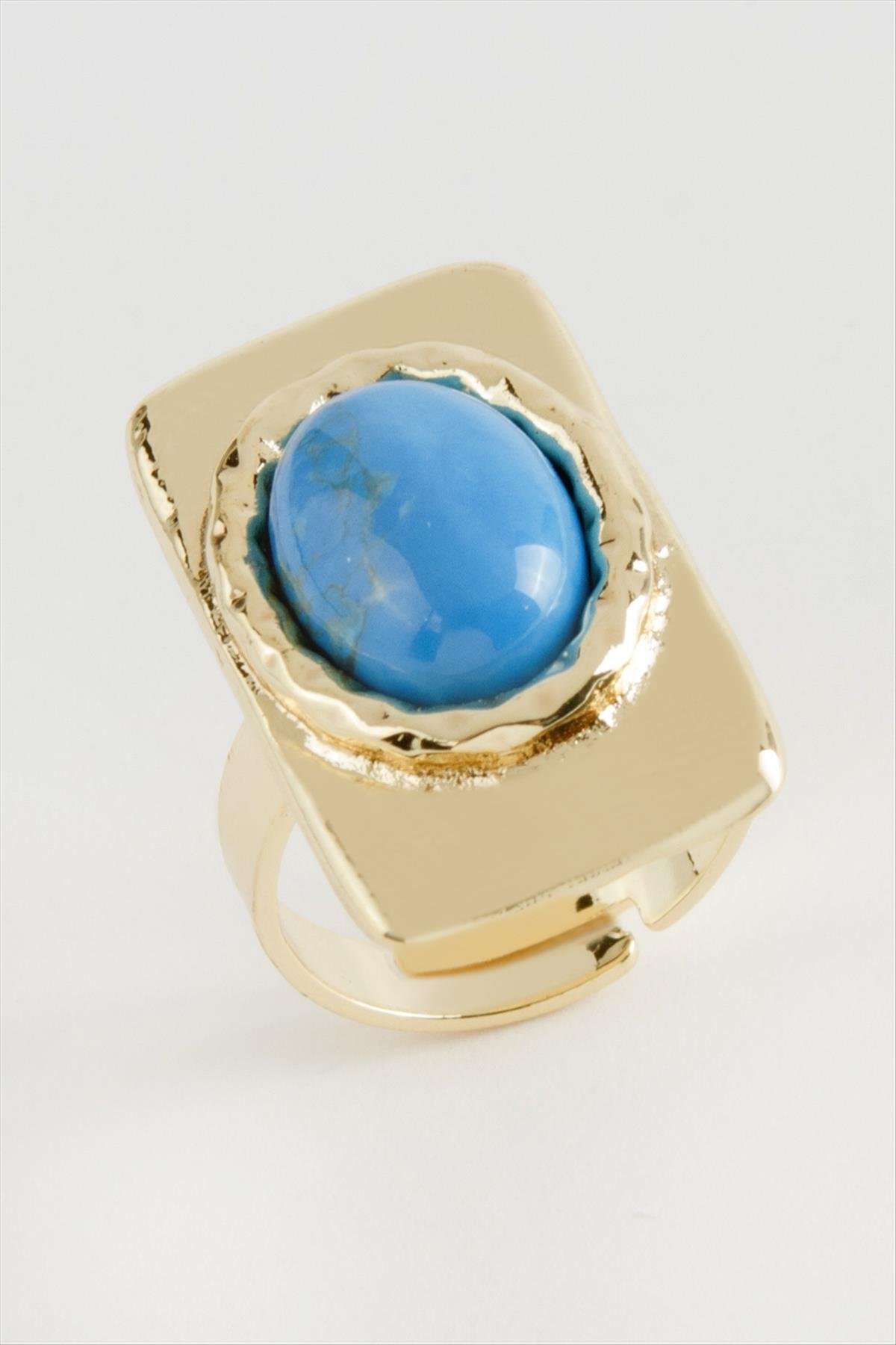 Dikdörtgen Turkuaz Taşlı Yüzük