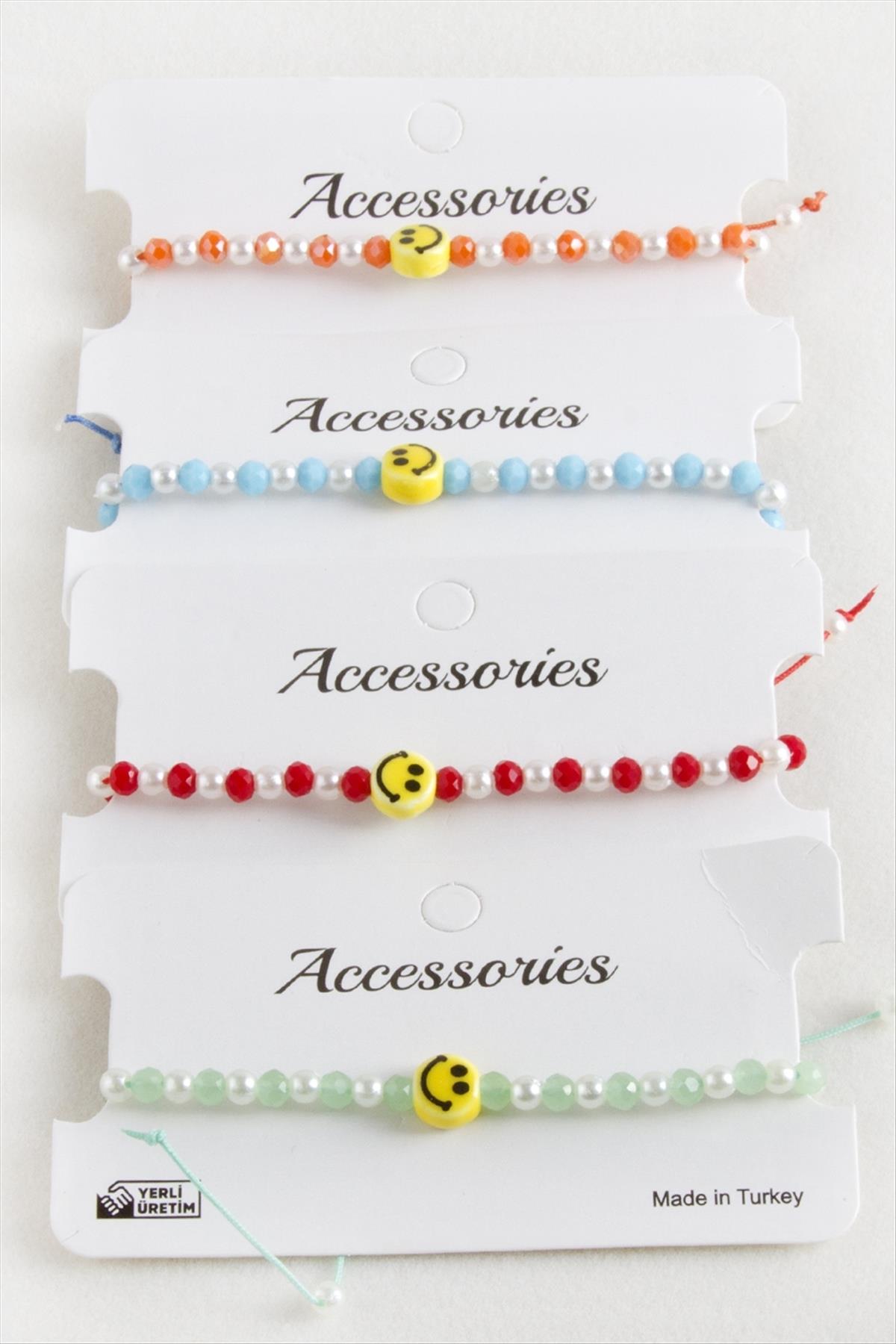 Emoji İnci Kristal Makrome İp Bileklik