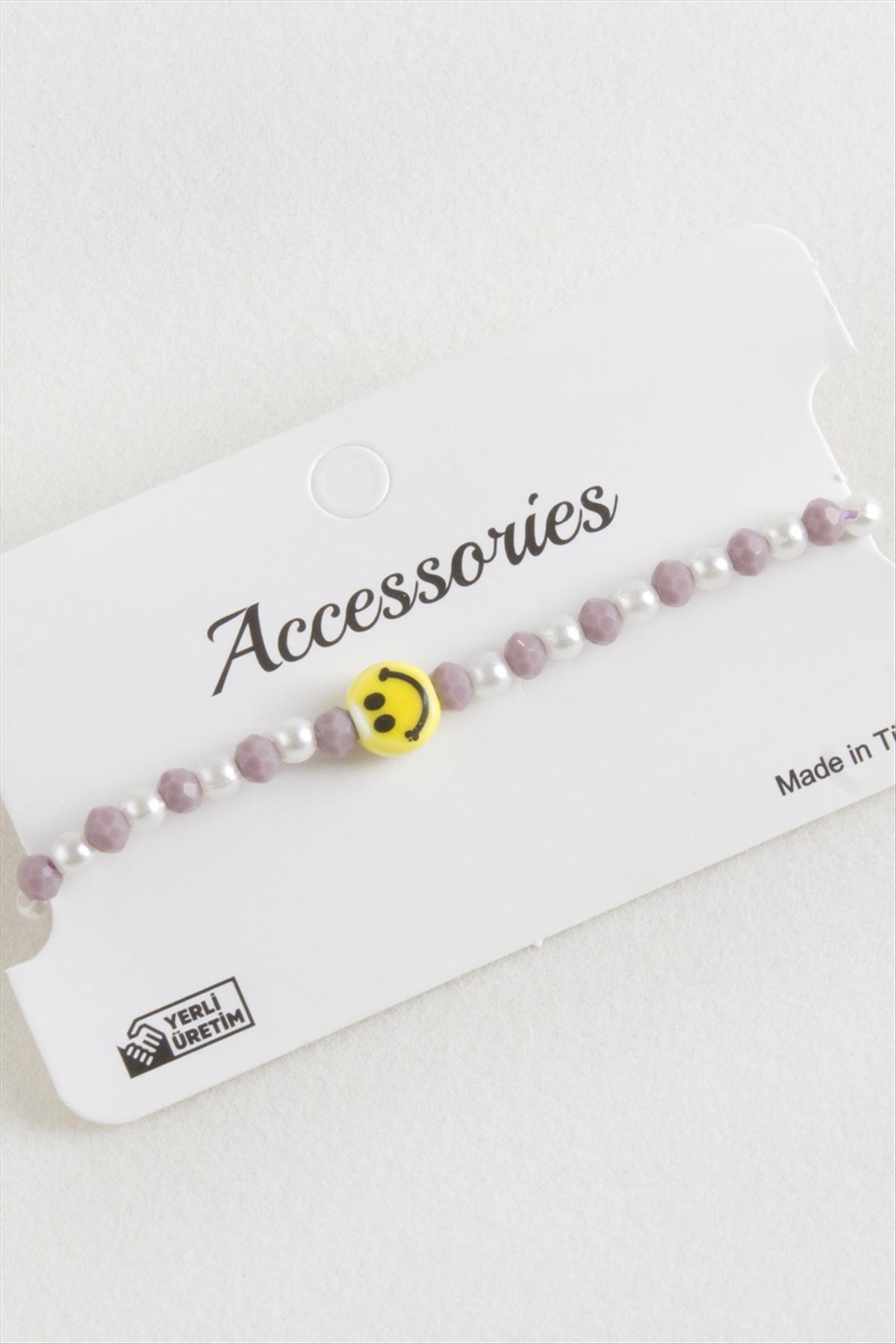 Emoji İnci Kristal Makrome İp Bileklik