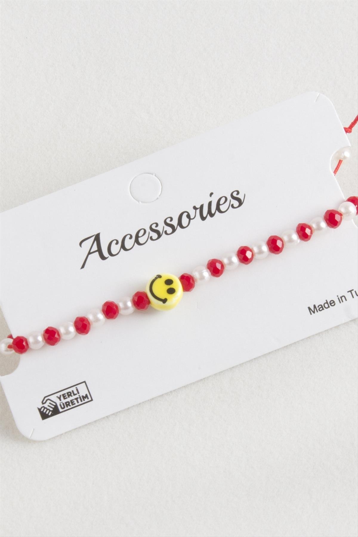 Emoji İnci Kristal Makrome İp Bileklik