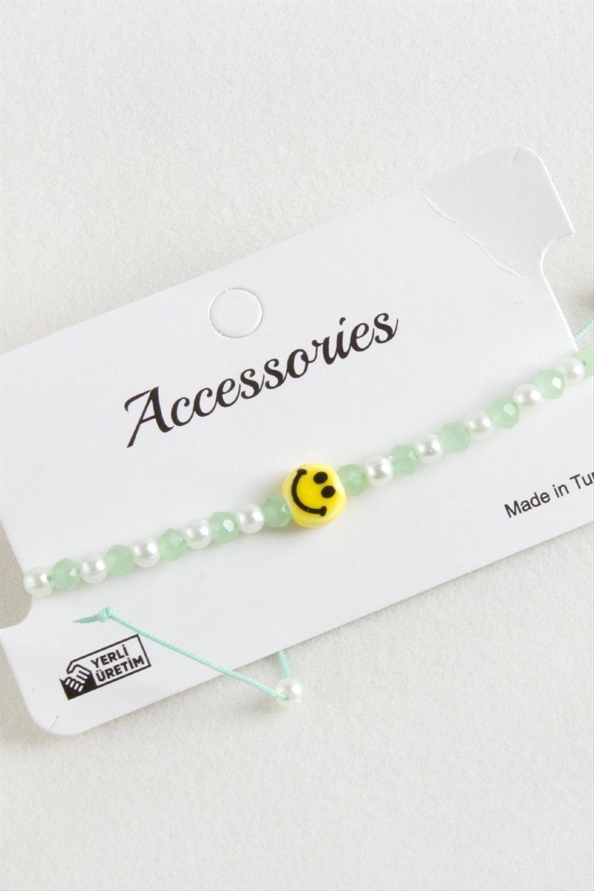 Emoji İnci Kristal Makrome İp Bileklik