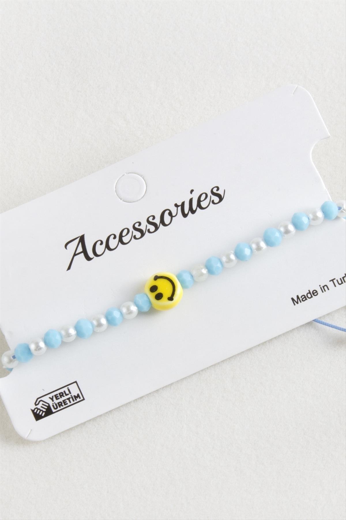 Emoji İnci Kristal Makrome İp Bileklik