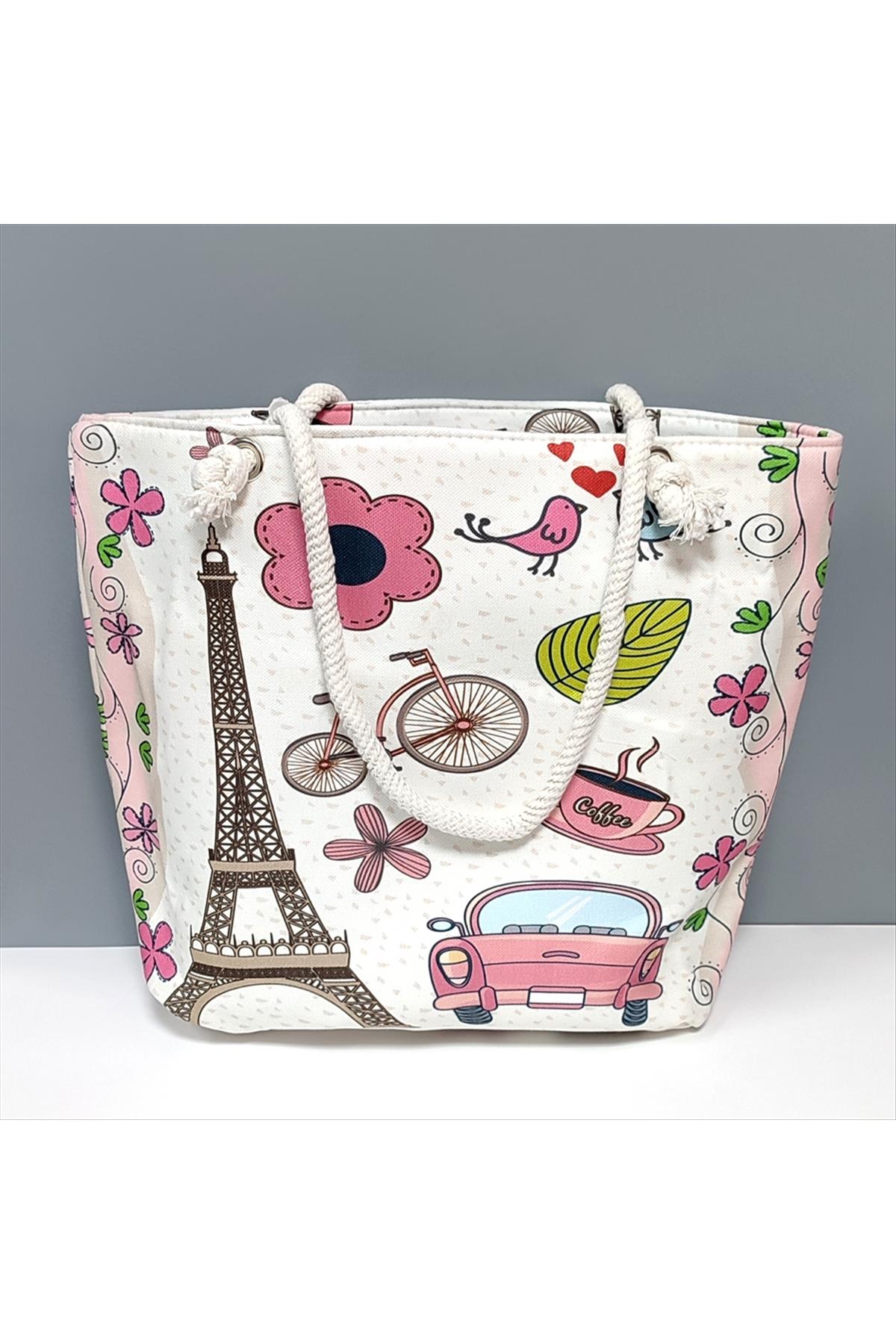 Eyfel Kulesi Desenli Plaj Çantası
