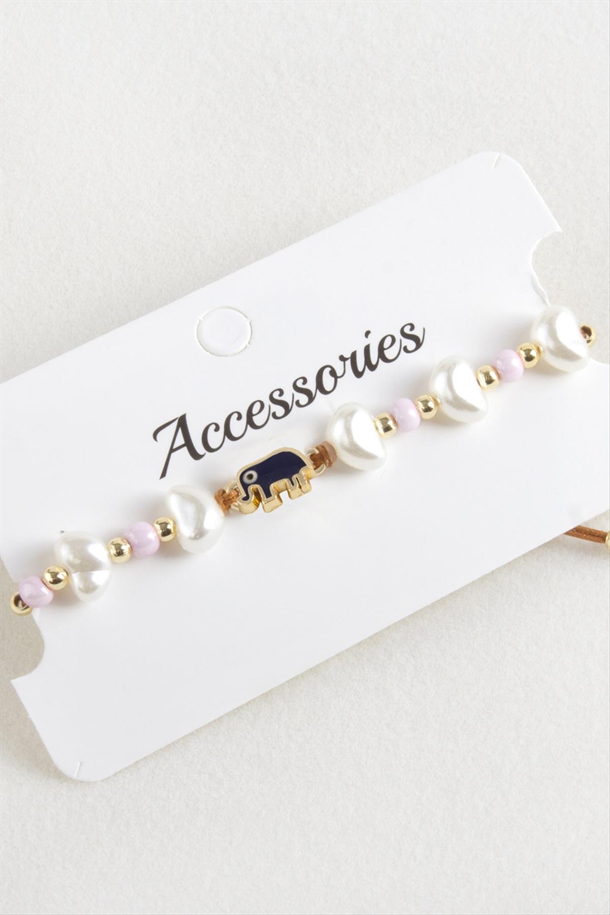 Fil Boncuk İnci Makrome İp Bileklik