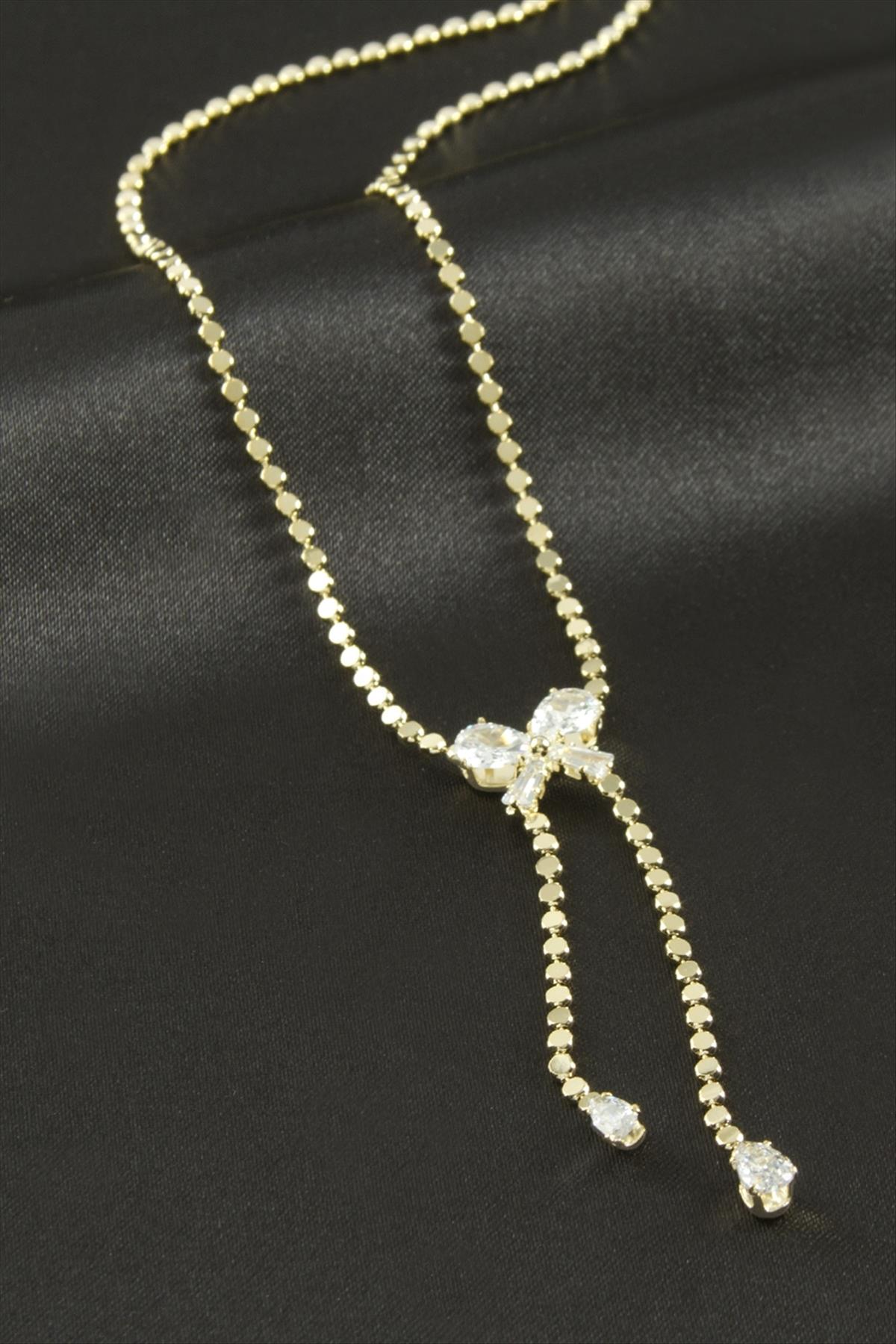 Fiyong Zirkon Taşlı Lüks Çelik Kolye