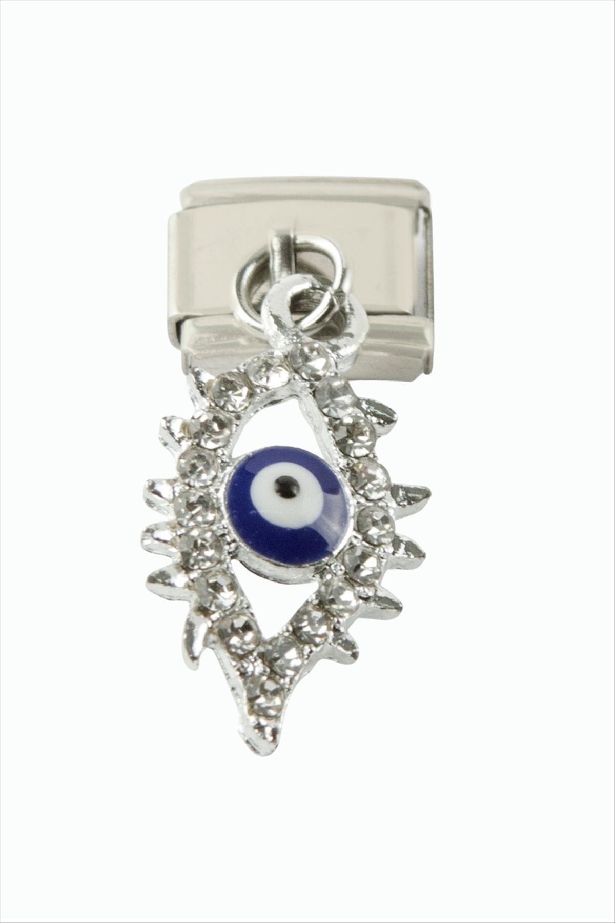 Göz Zirkon Taşlı Sallatılı Çelik Charm