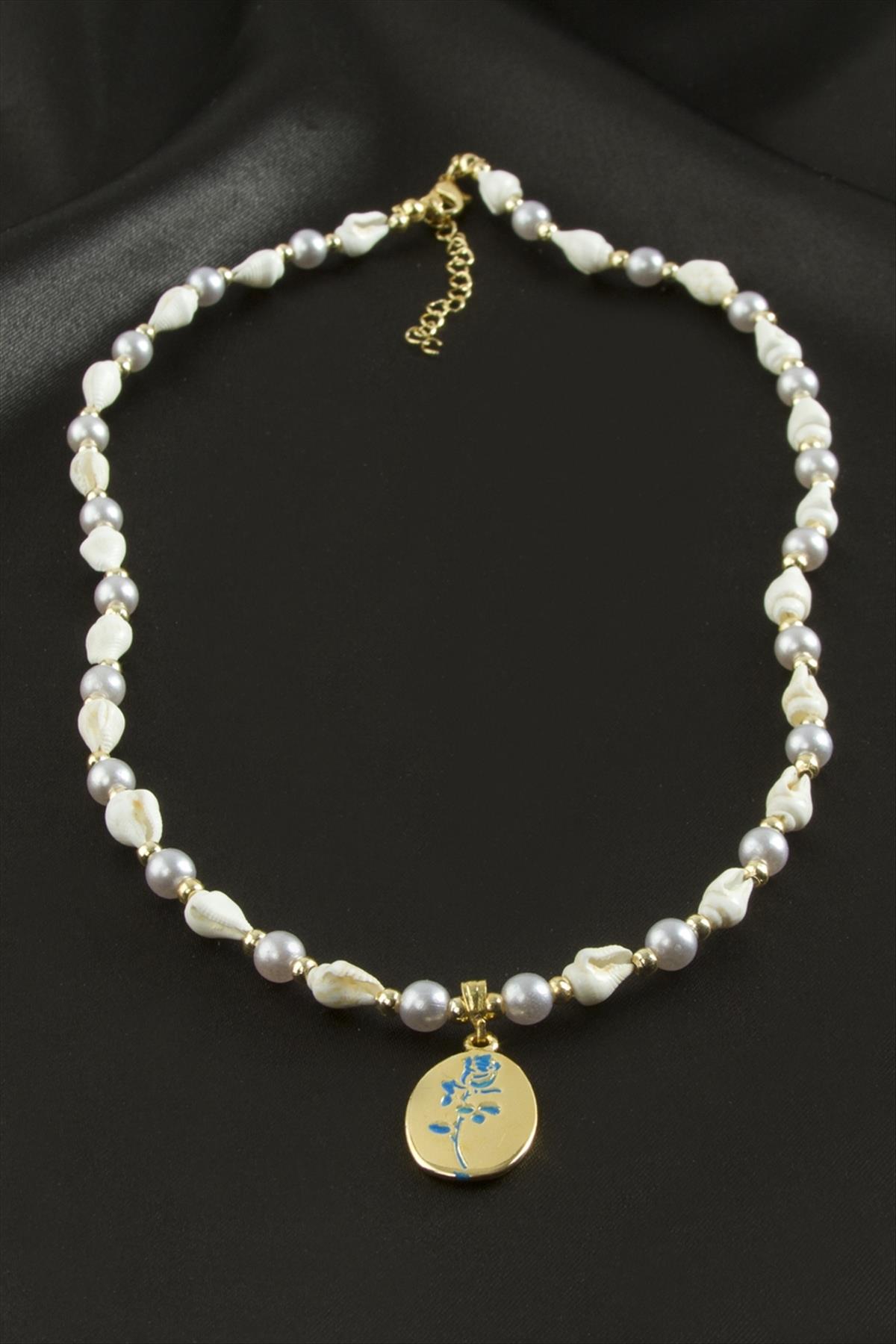 Gül Deniz Kabuğu İnci Mineli Kolye