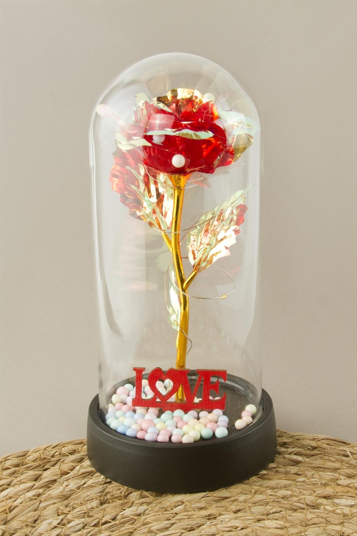 Gül Işıklı Led Fanus