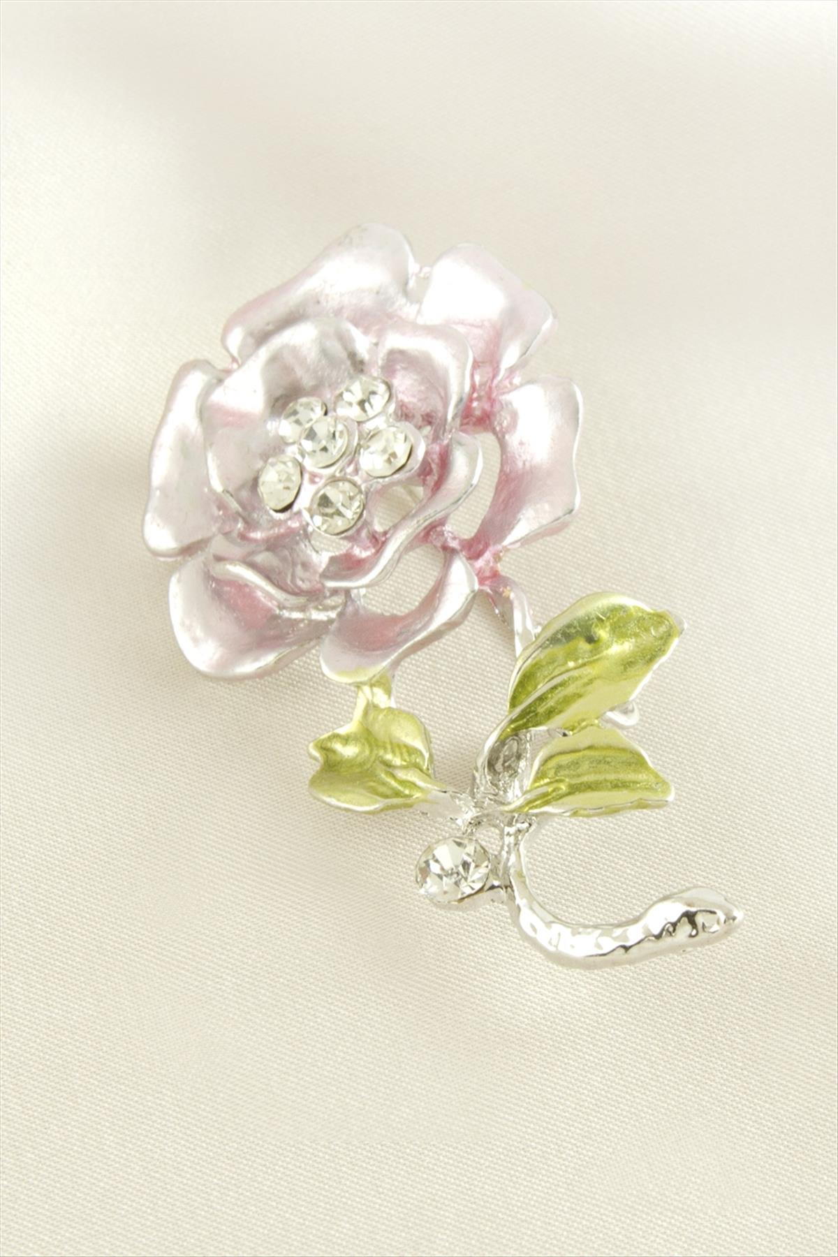 Gül Mineli Taşlı Broş