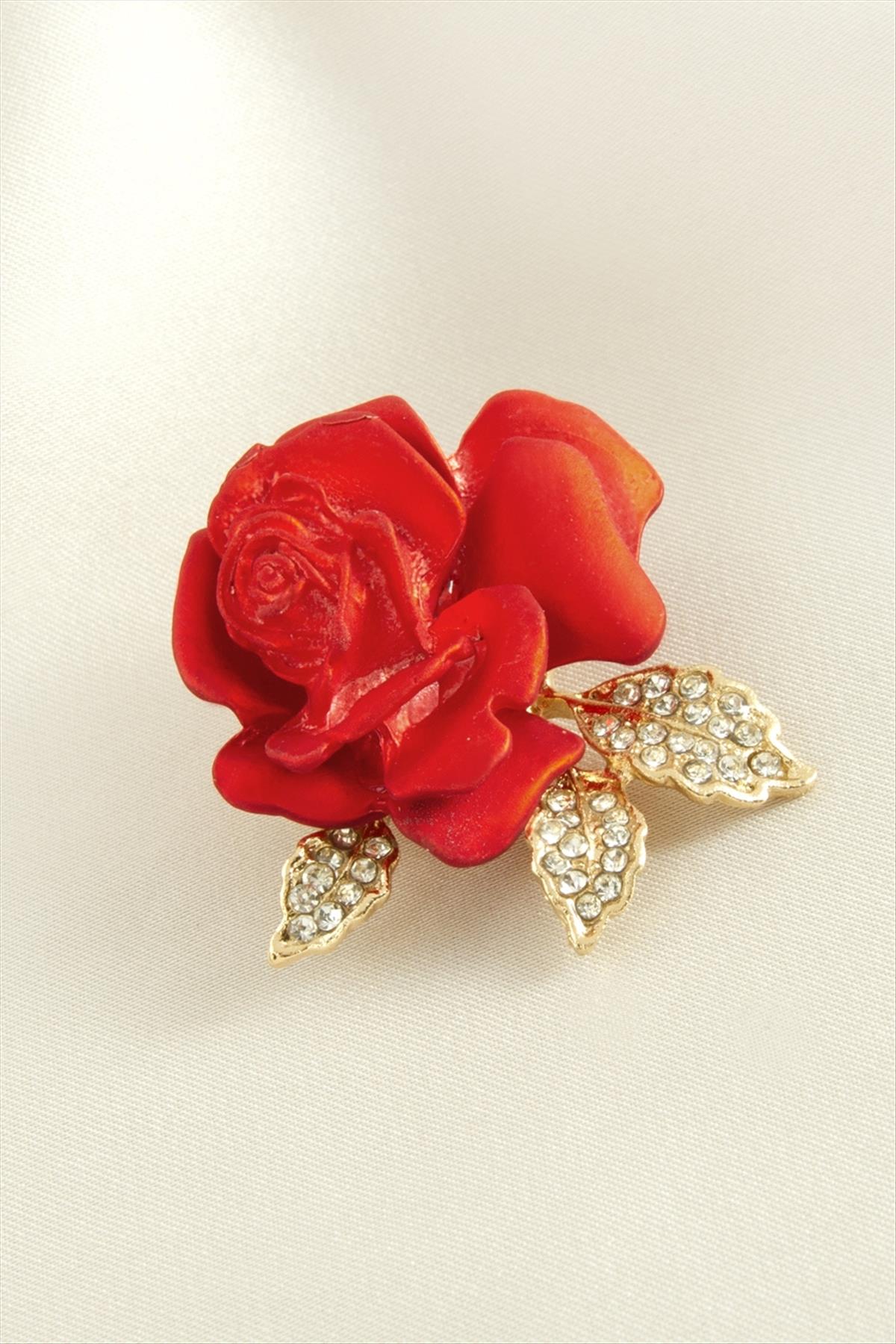 Gül Mineli Taşlı Broş