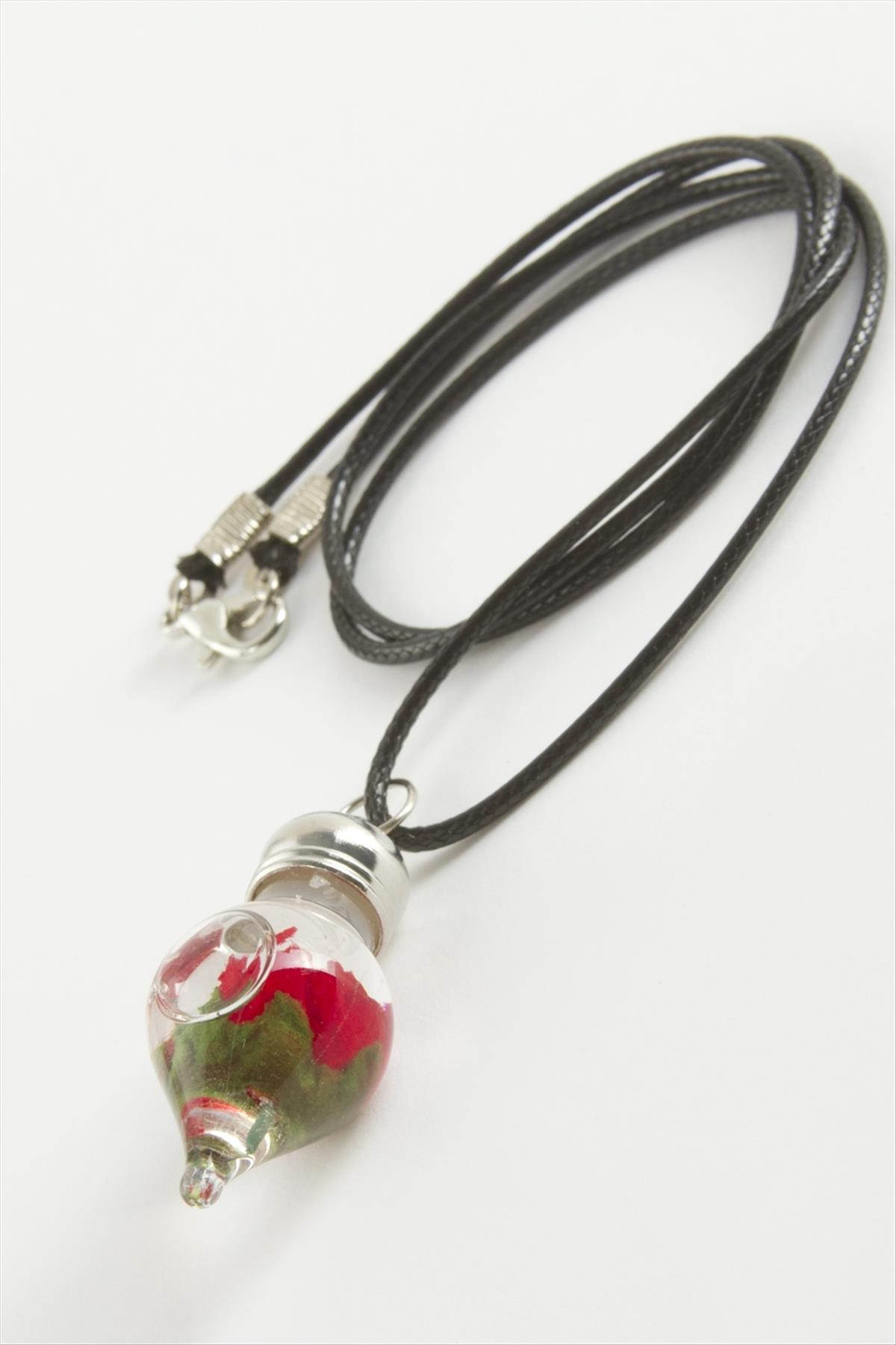 Gül Sulu Fanus Canlı Kolye