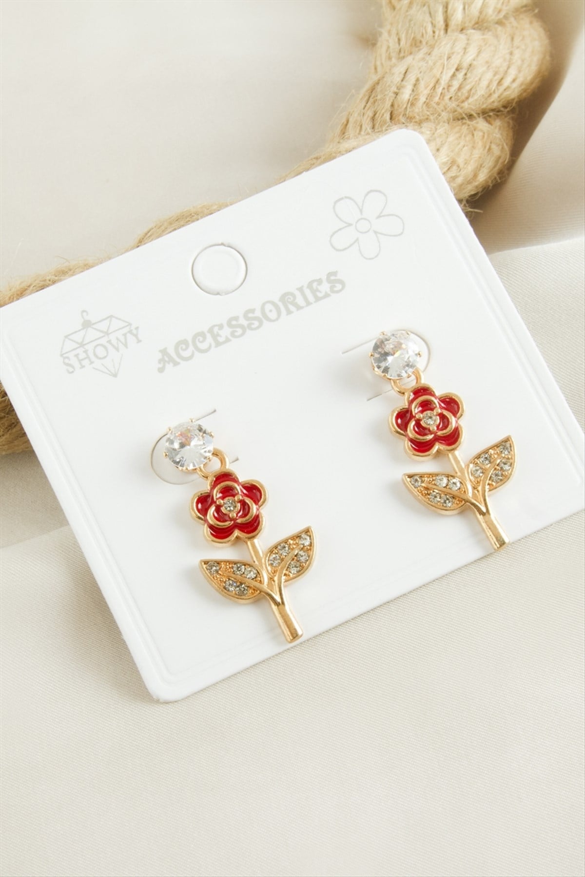 Gül Zirkon Taşlı Mineli Küpe