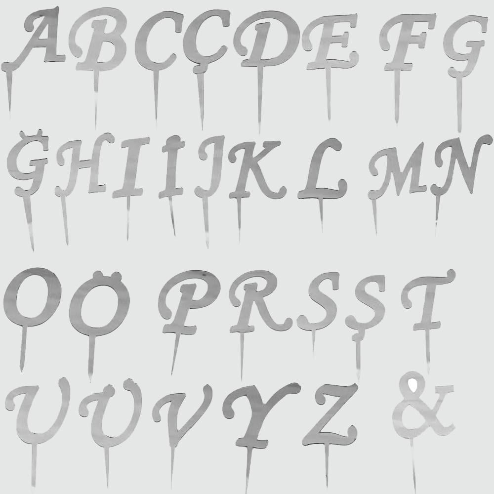 Gümüş Renkli Harf Pasta ve Kek Pleksi