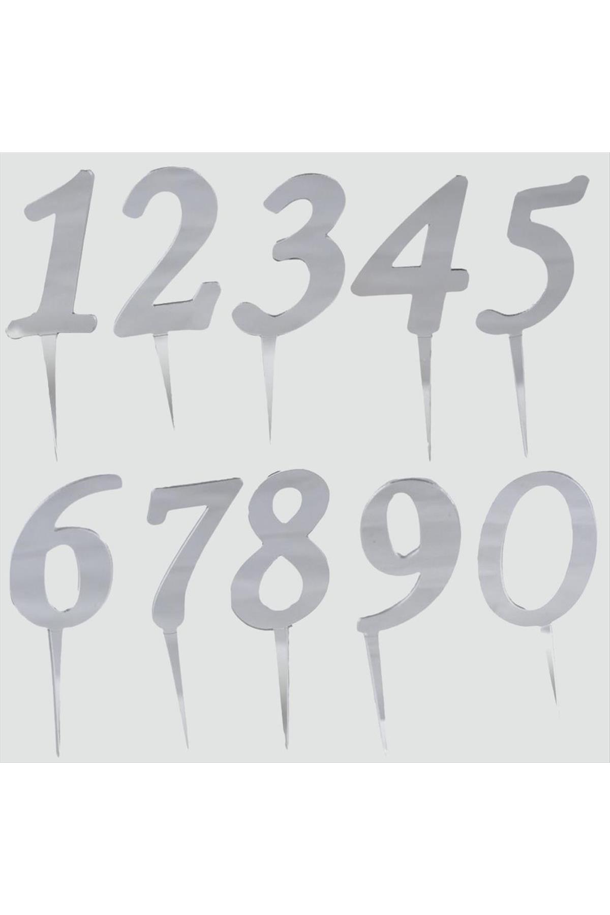 Gümüş Renkli Rakam Pasta ve Kek Pleksi