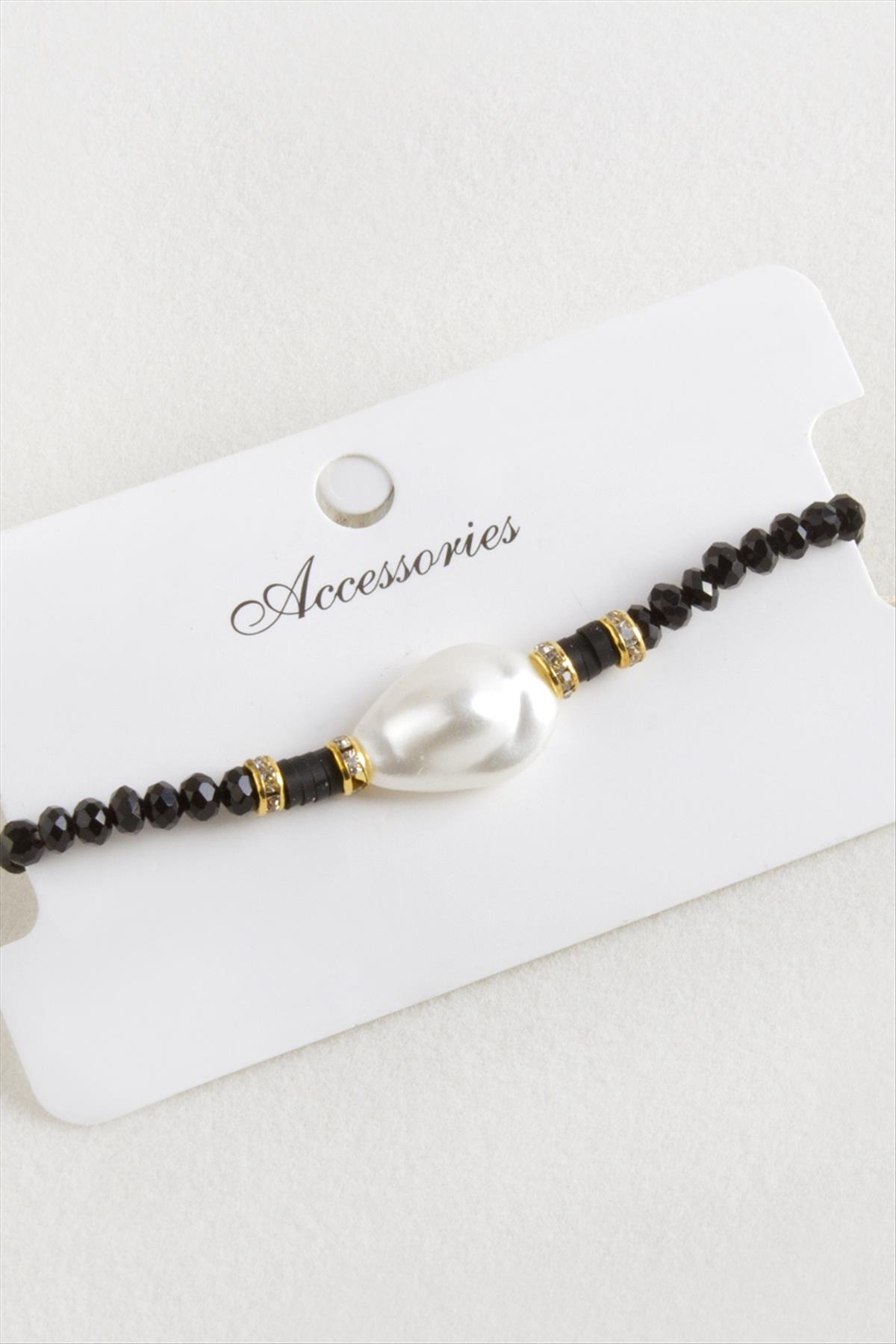 İnci Fimo Boncuk Kristal Makrome İp Bileklik