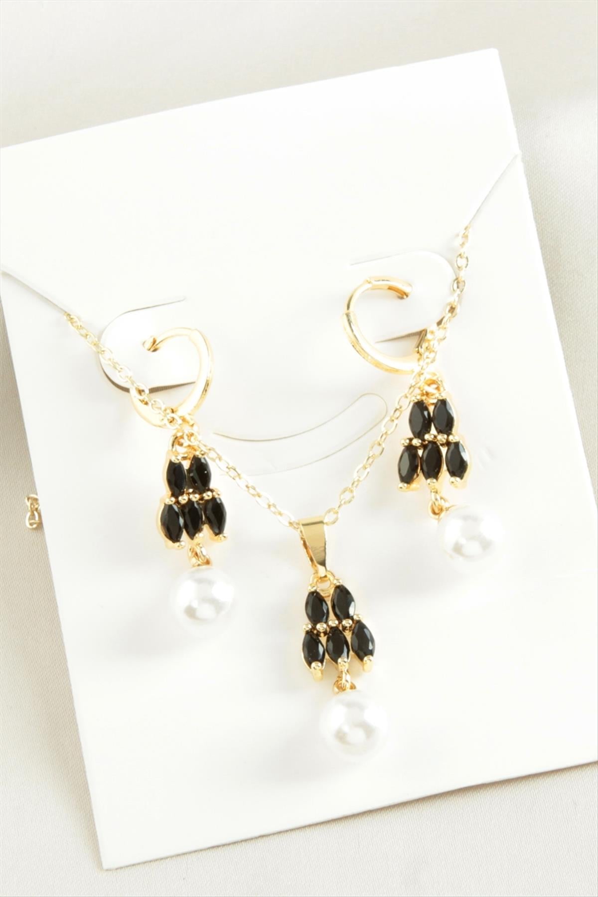 İnci Zirkon Taşlı Set Kolye