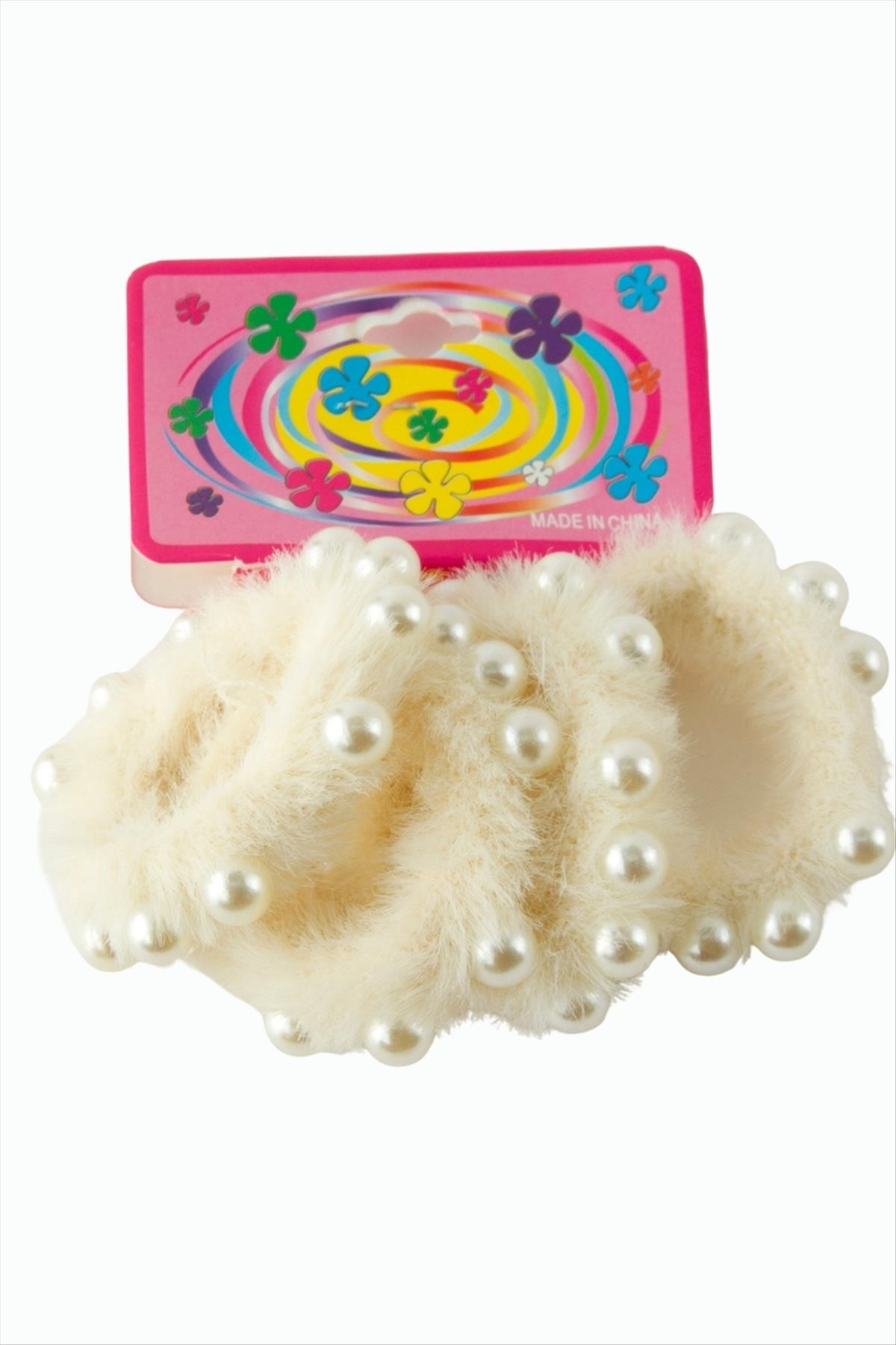 İncili Tüylü Havlu Lastikli Toka 4 Adet