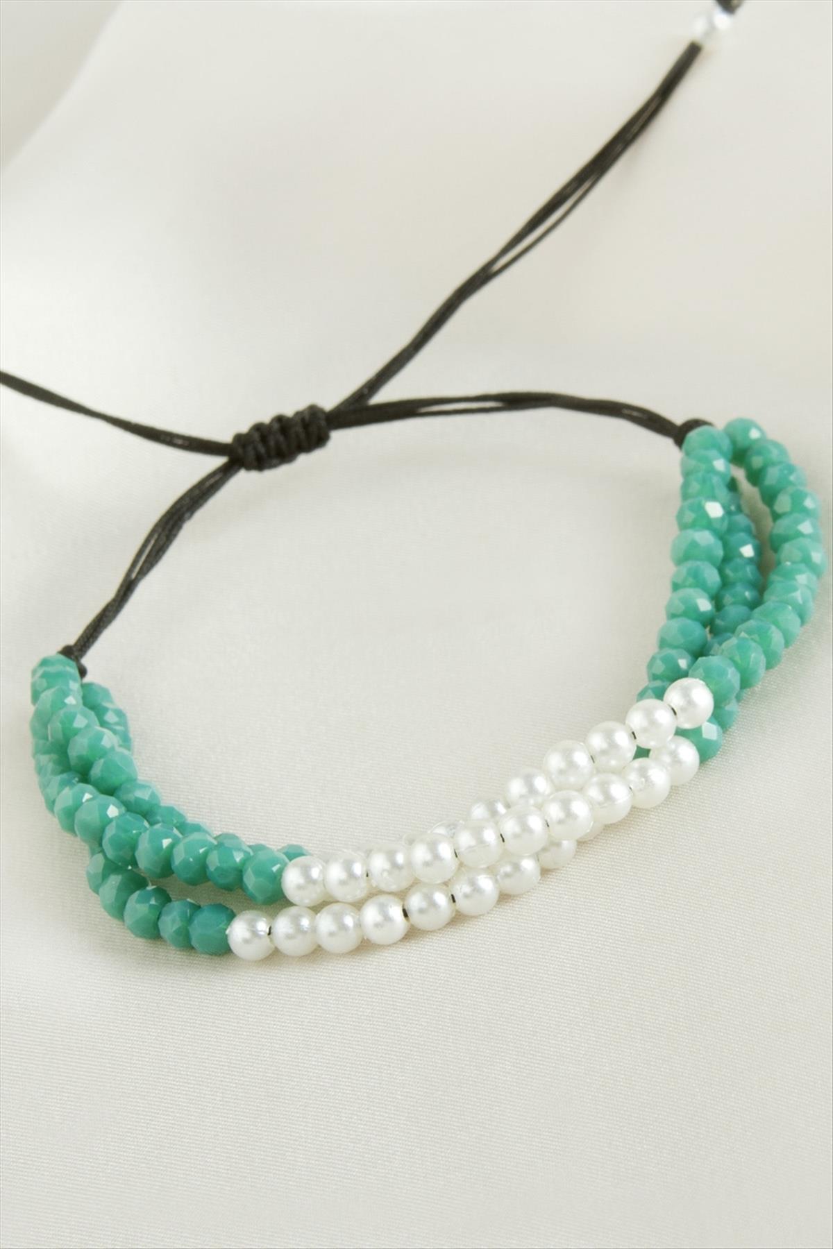 İncili Üçlü Kristal Bileklik