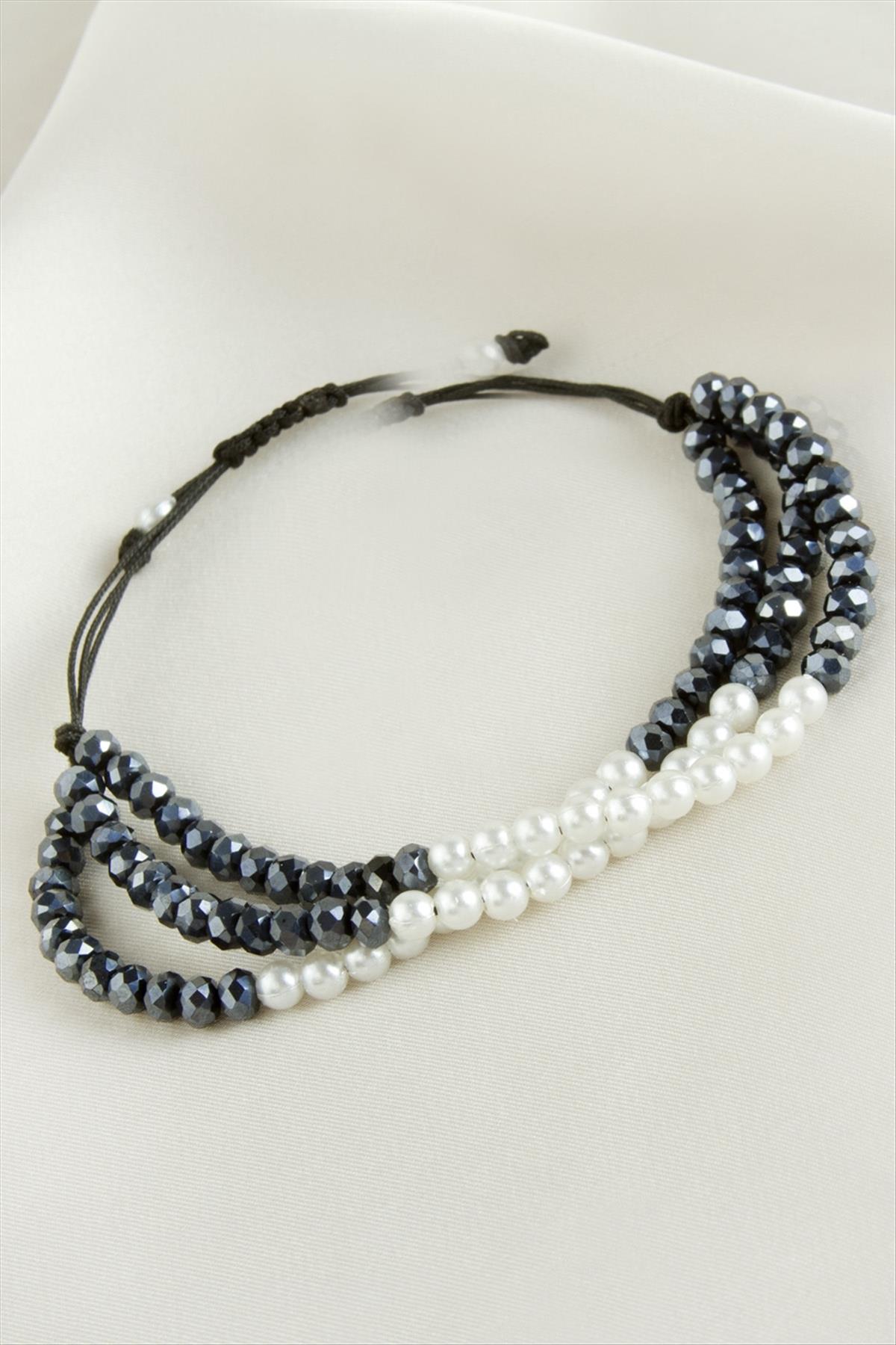 İncili Üçlü Kristal Bileklik