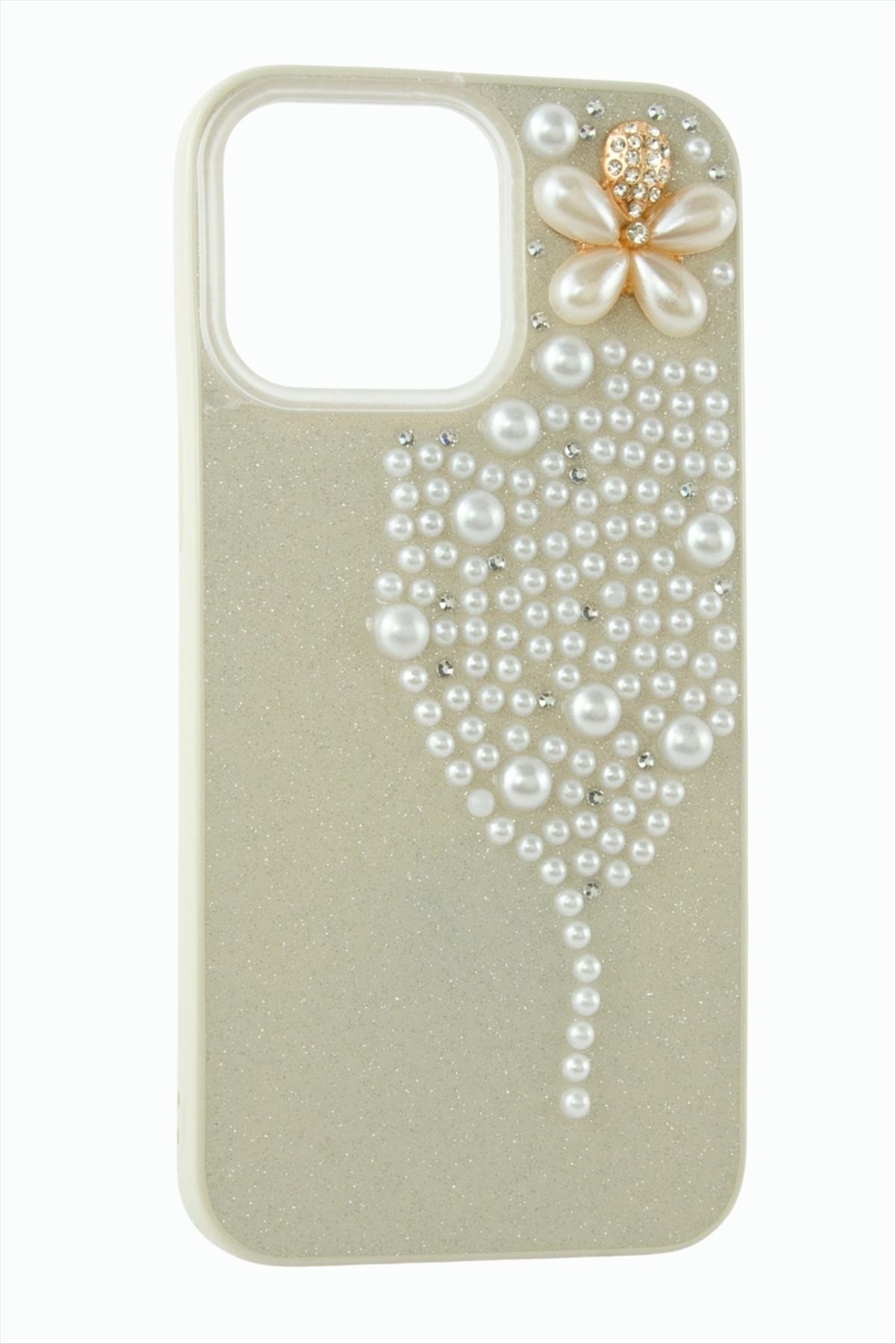 İphone 16 Pro Max Kelebek İnci Taşlı Kapak Kılıf