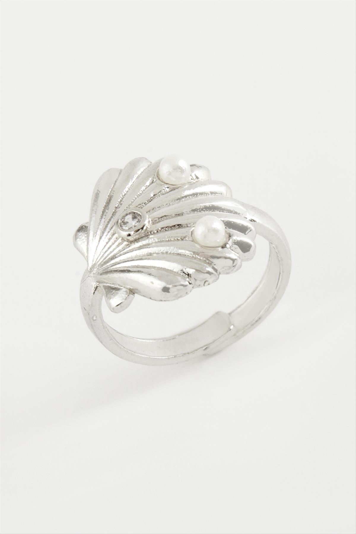 İstiridye İnci Metal Yüzük