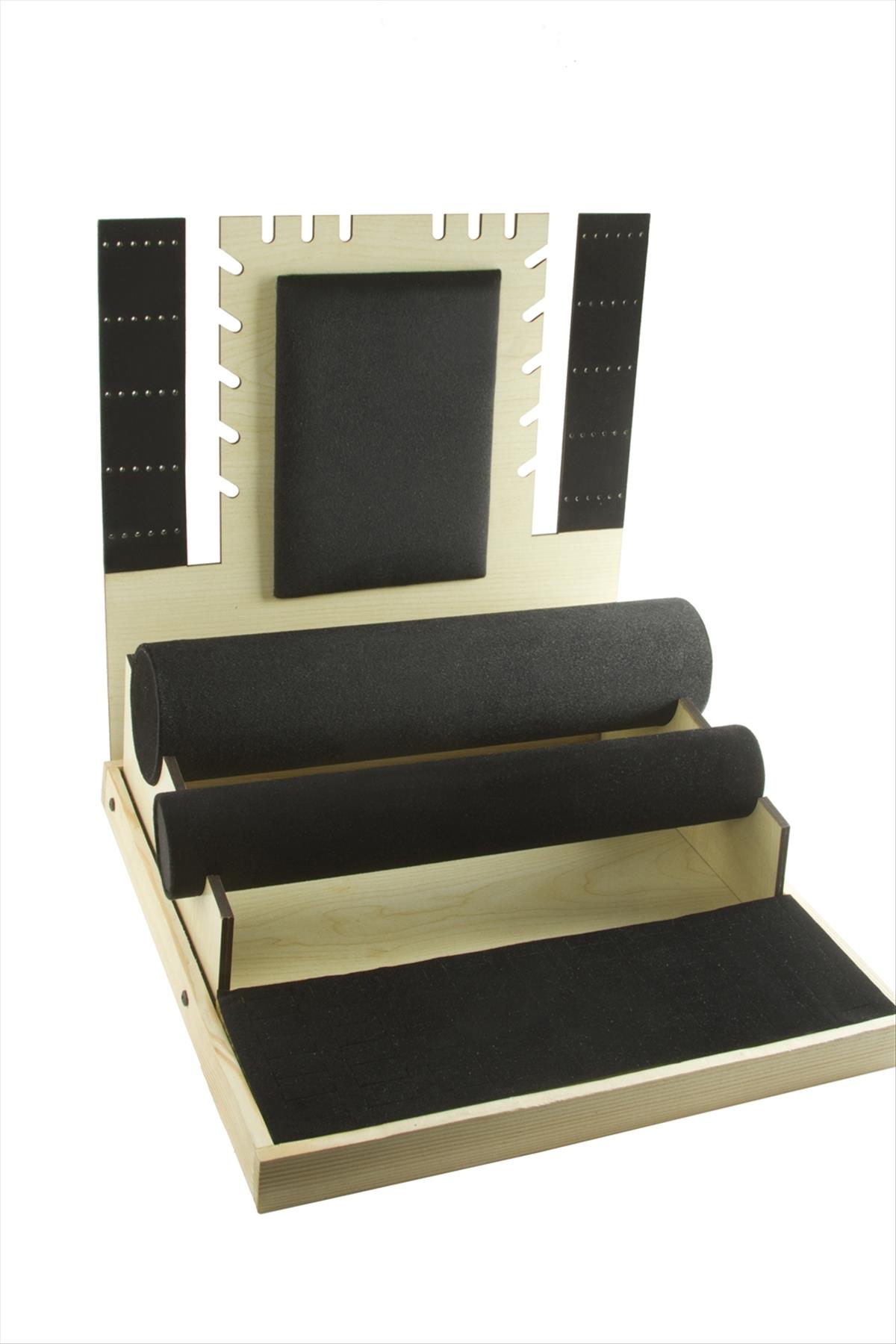 Kadife Ahşap Küpe Kolye Bileklik Yüzük Standı