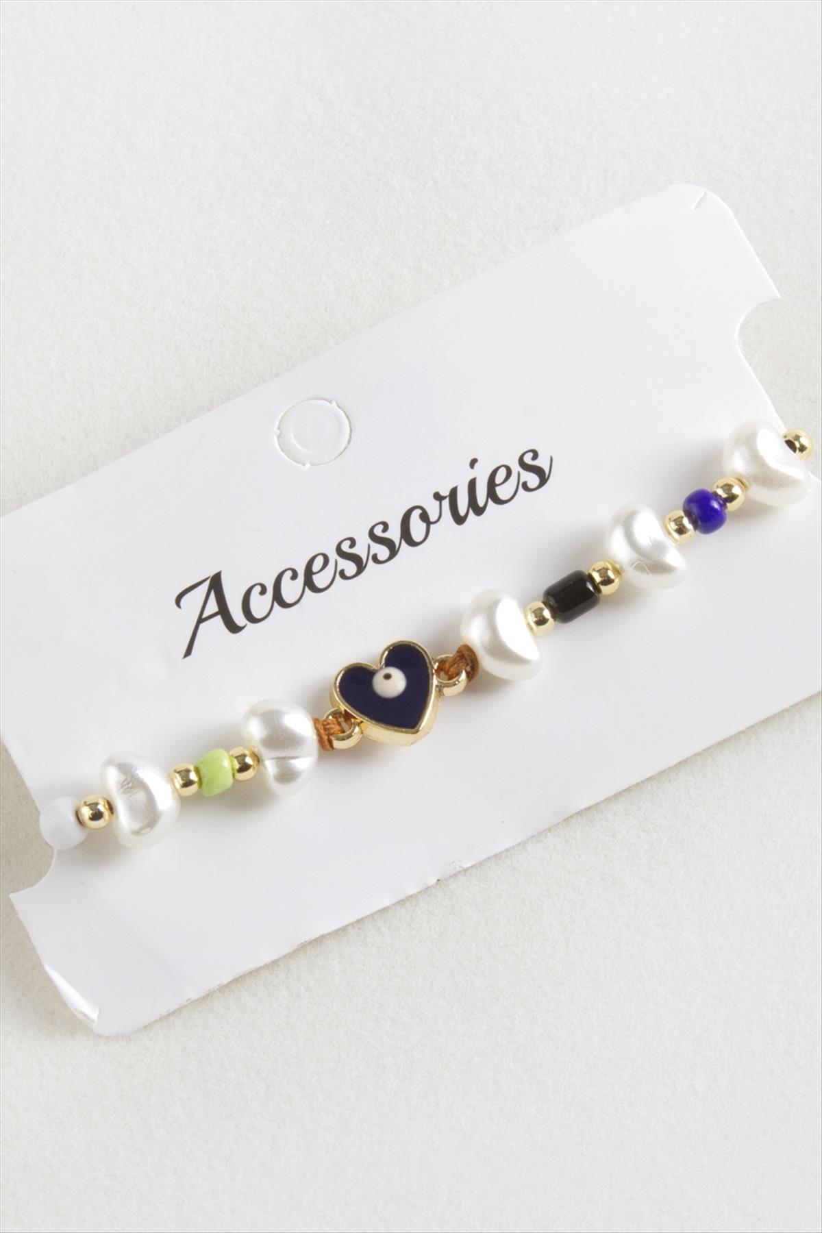 Kalp Boncuk İnci Makrome İp Bileklik