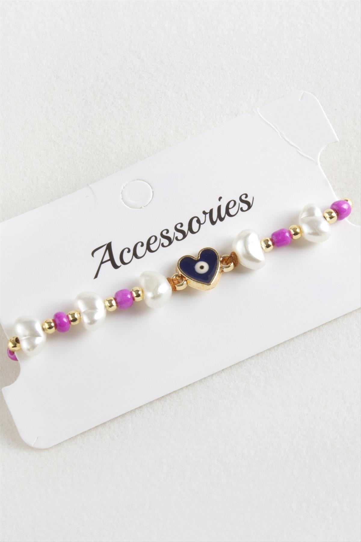 Kalp Boncuk İnci Makrome İp Bileklik