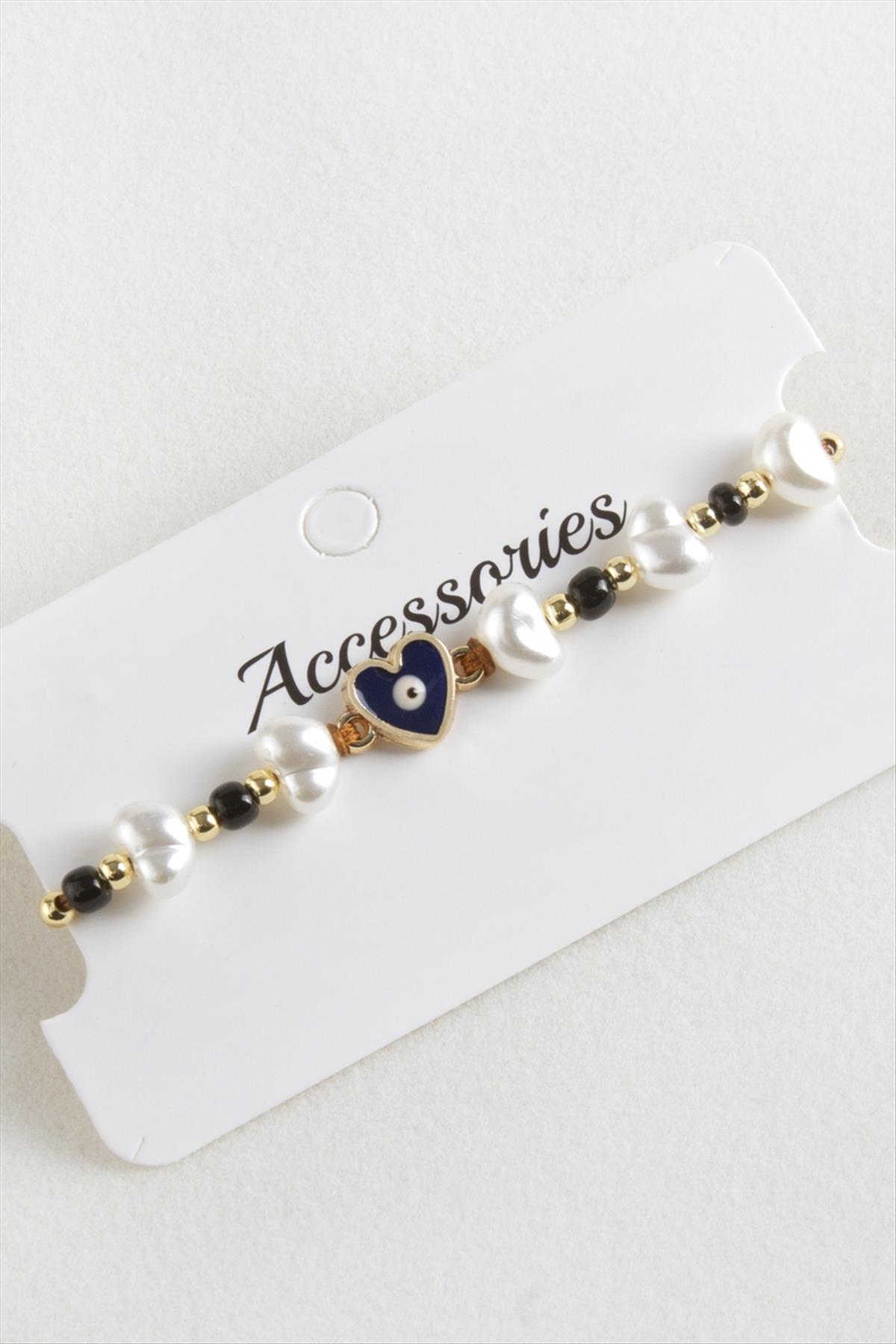 Kalp Boncuk İnci Makrome İp Bileklik