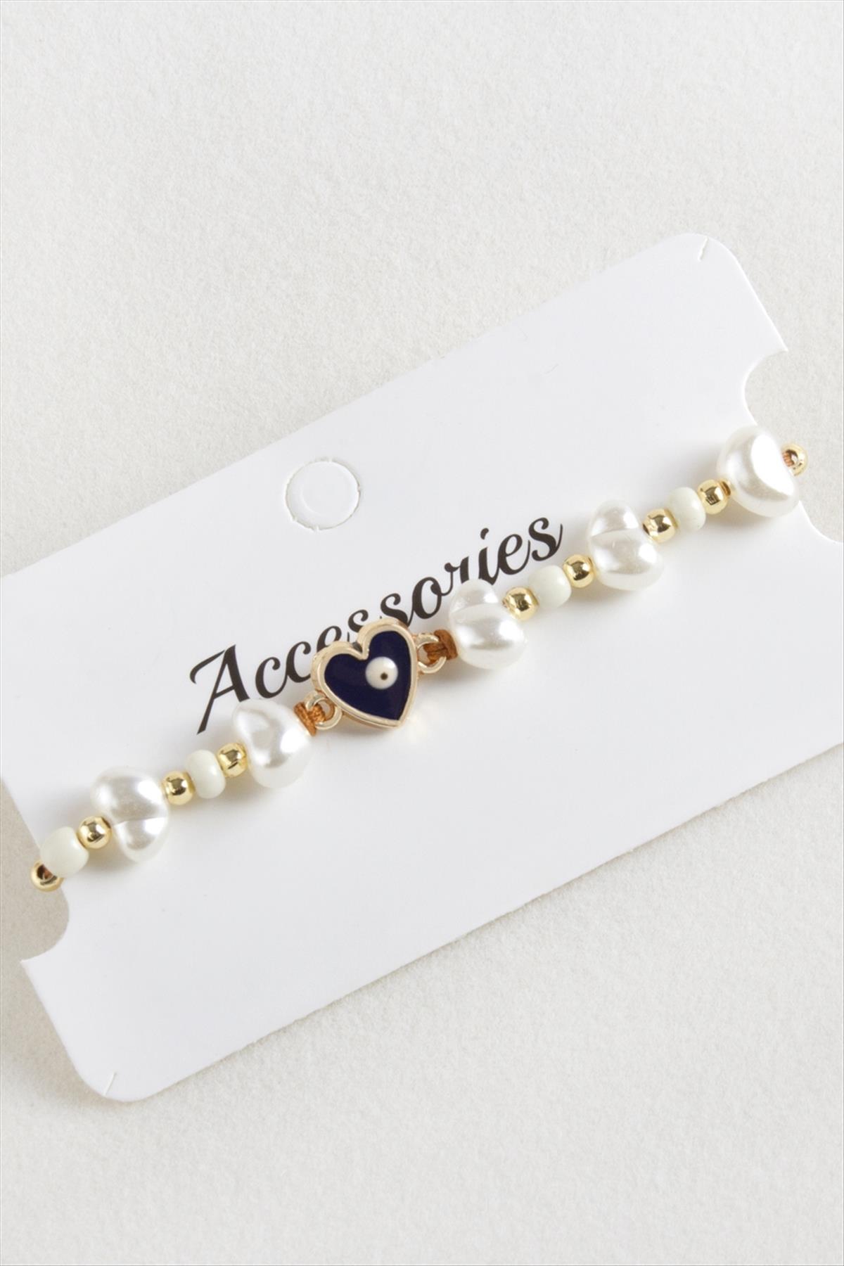 Kalp Boncuk İnci Makrome İp Bileklik