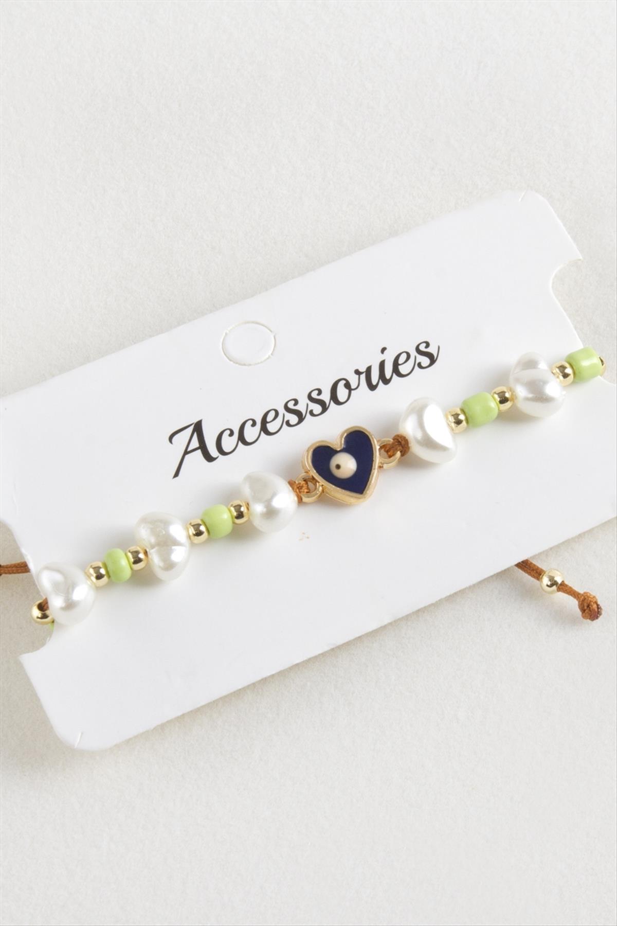 Kalp Boncuk İnci Makrome İp Bileklik