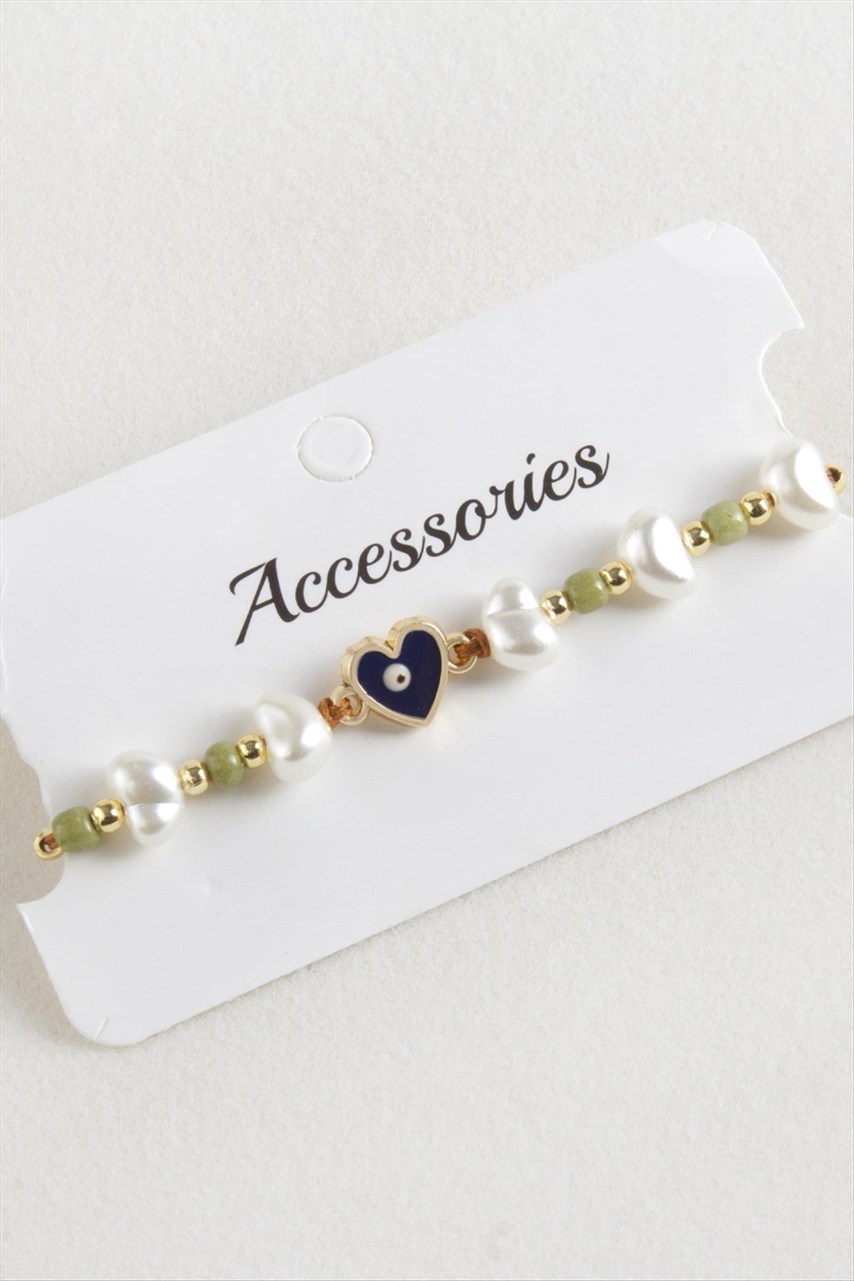 Kalp Boncuk İnci Makrome İp Bileklik