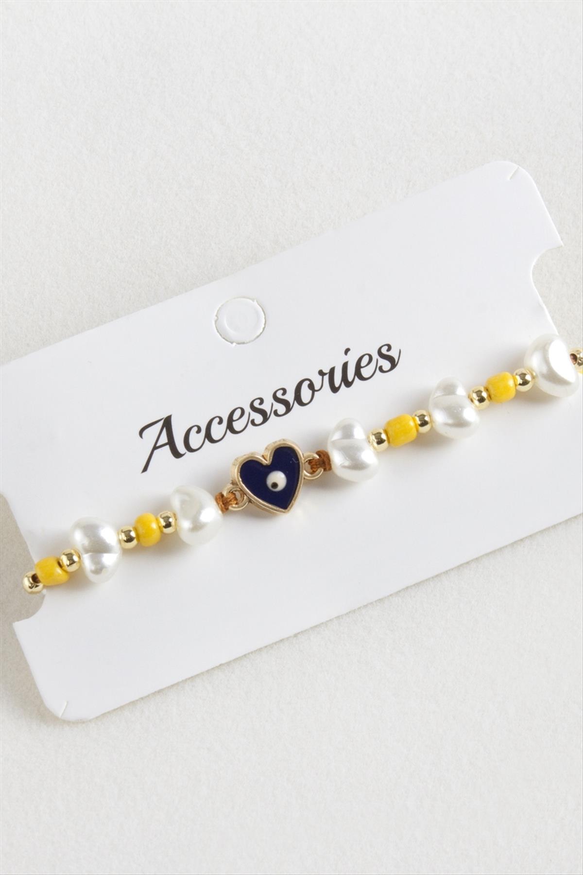 Kalp Boncuk İnci Makrome İp Bileklik