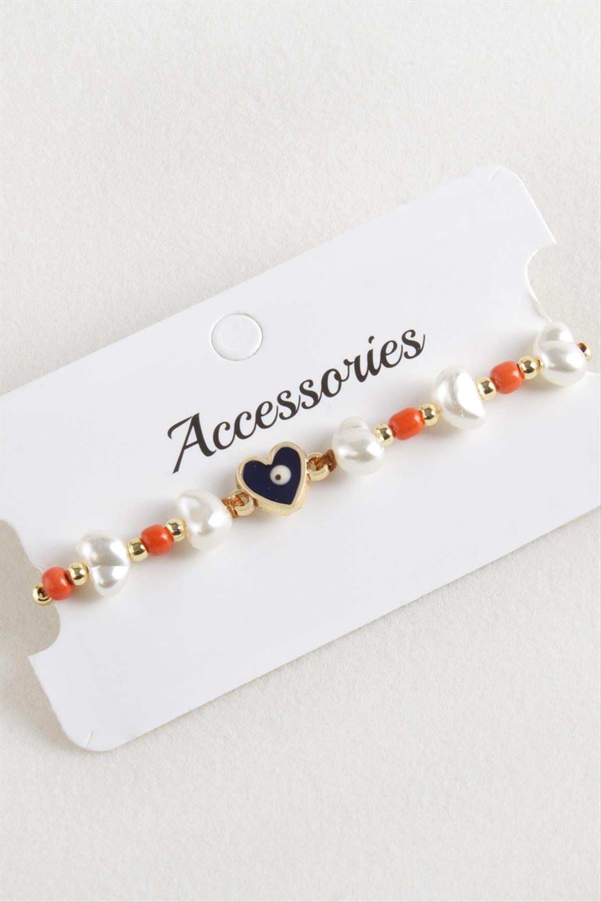 Kalp Boncuk İnci Makrome İp Bileklik