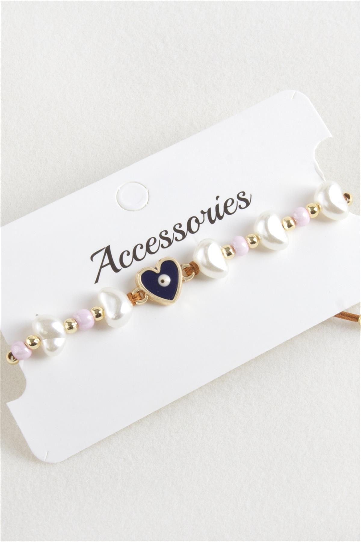 Kalp Boncuk İnci Makrome İp Bileklik