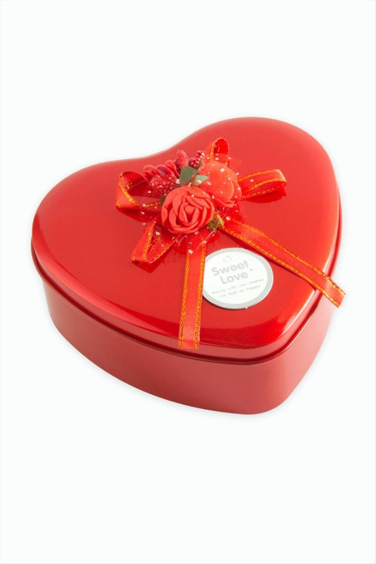 Kalp Boş Kırmızı Metal Kutu 12 cm