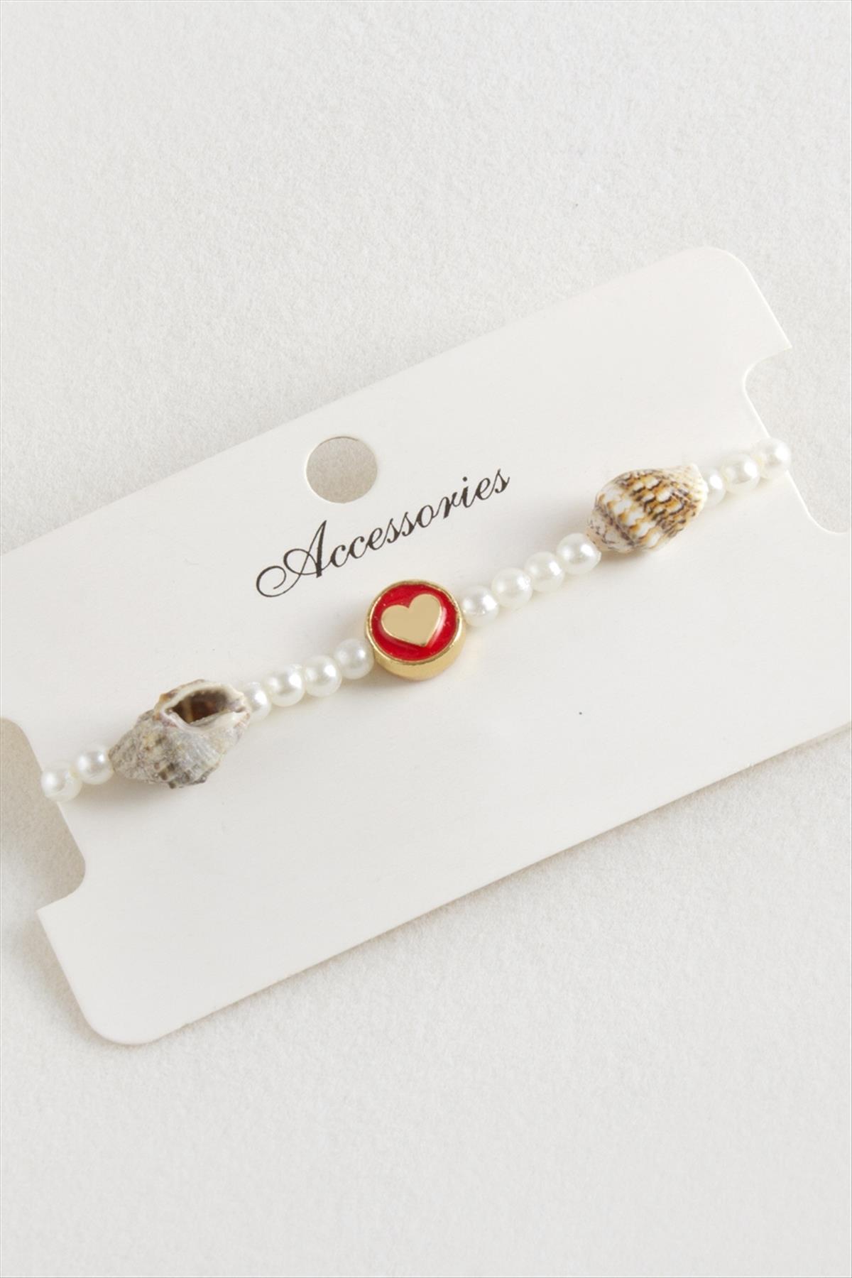 Kalp Deniz Kabuğu İnci Makrome İp Bileklik