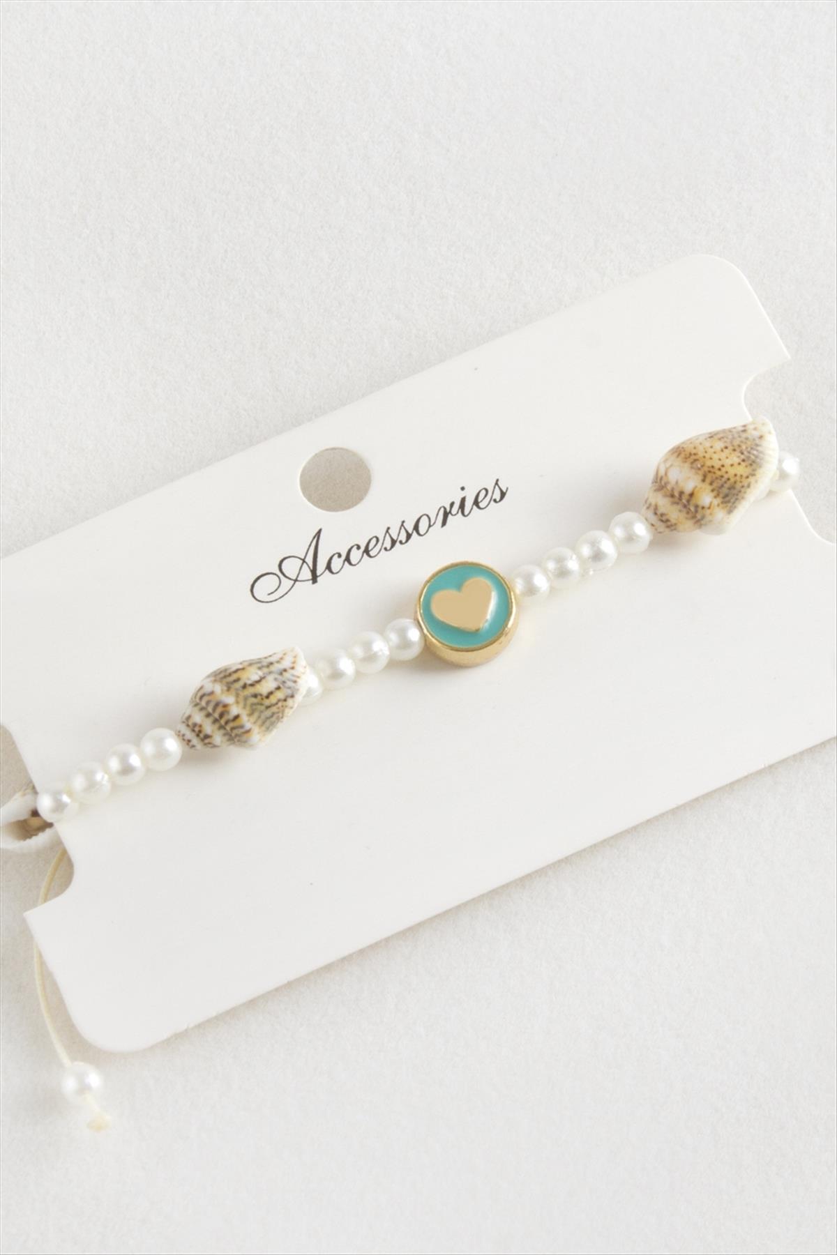 Kalp Deniz Kabuğu İnci Makrome İp Bileklik