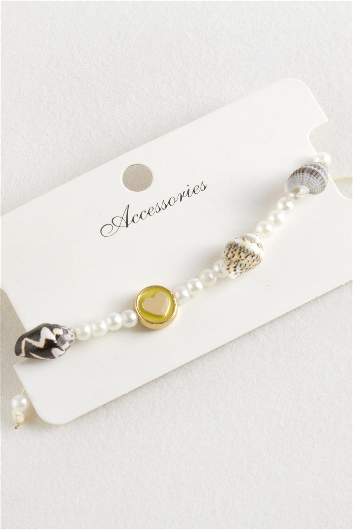 Kalp Deniz Kabuğu İnci Makrome İp Bileklik