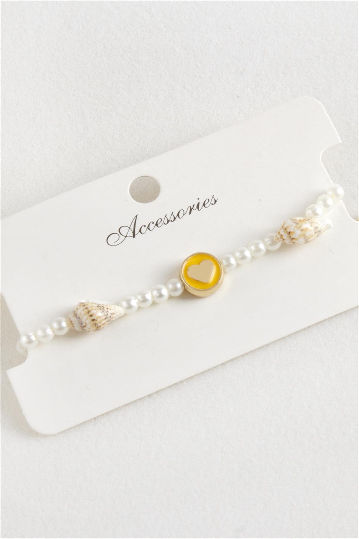 Kalp Deniz Kabuğu İnci Makrome İp Bileklik