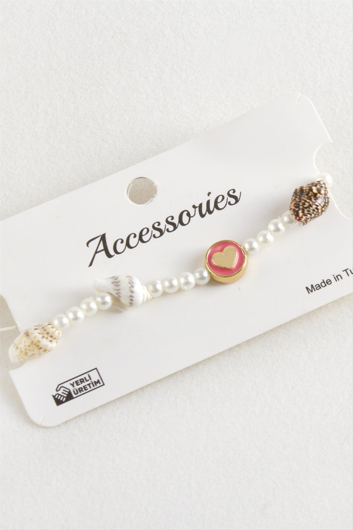 Kalp Deniz Kabuğu İnci Makrome İp Bileklik