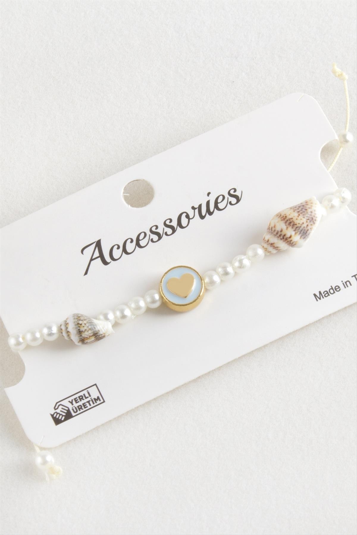Kalp Deniz Kabuğu İnci Makrome İp Bileklik
