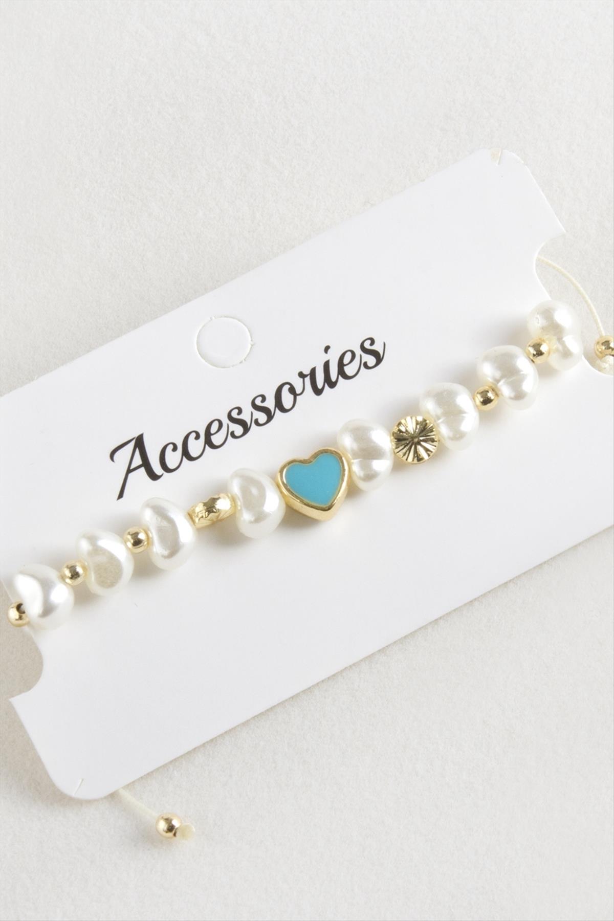 Kalp İnci Boncuk Makrome İp Bileklik