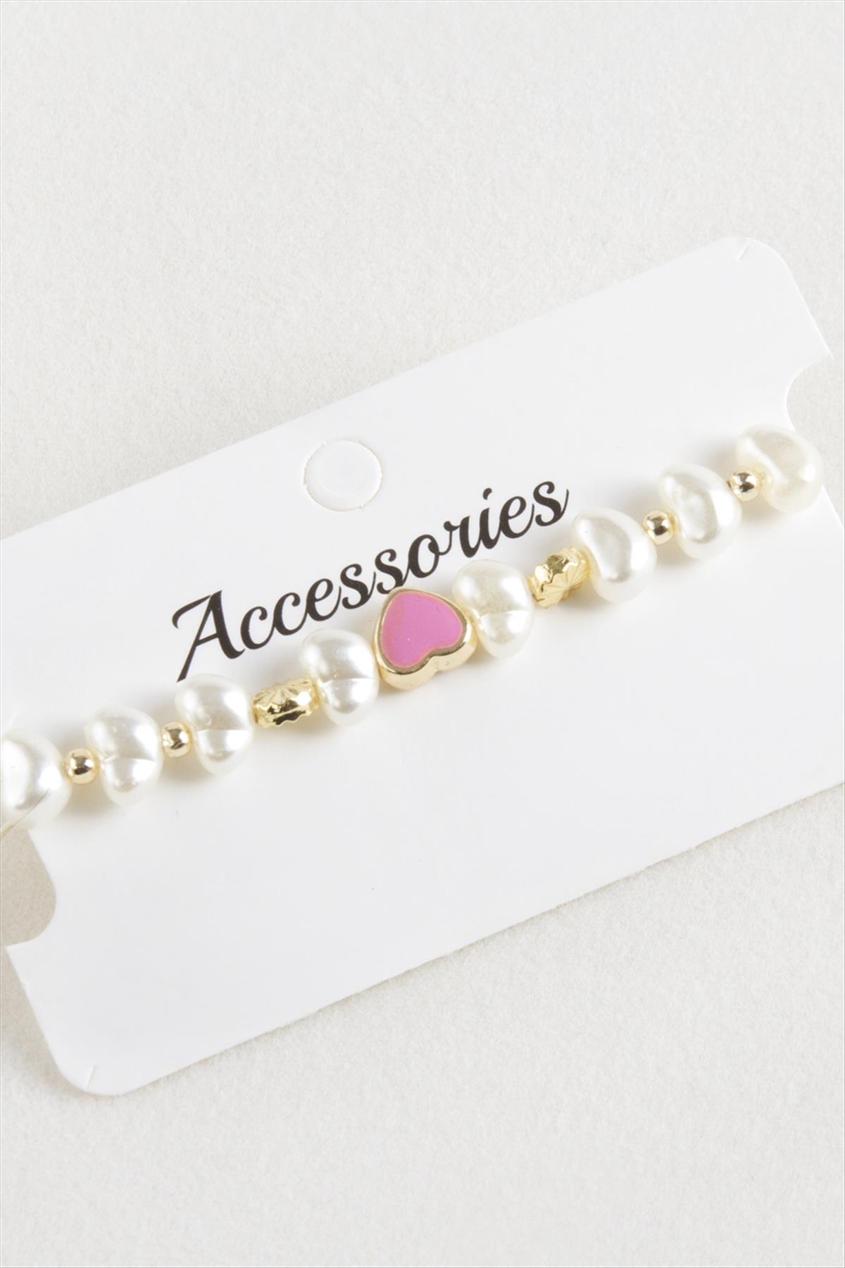 Kalp İnci Boncuk Makrome İp Bileklik