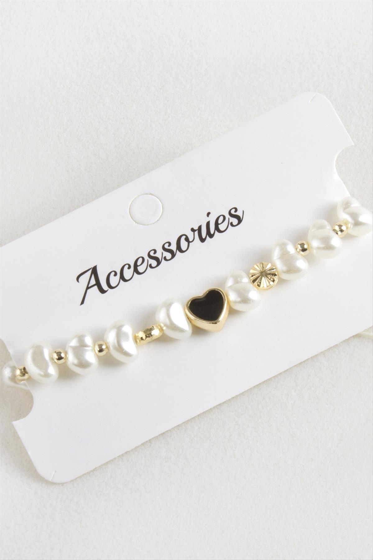 Kalp İnci Boncuk Makrome İp Bileklik