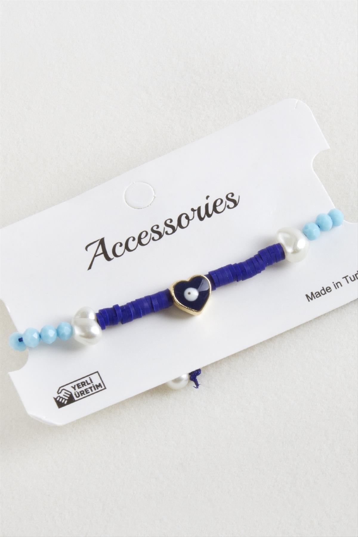 Kalp İnci Fimo Kristal Makrome İp Bileklik