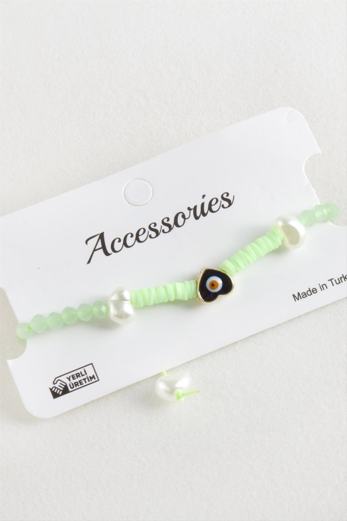 Kalp İnci Fimo Kristal Makrome İp Bileklik