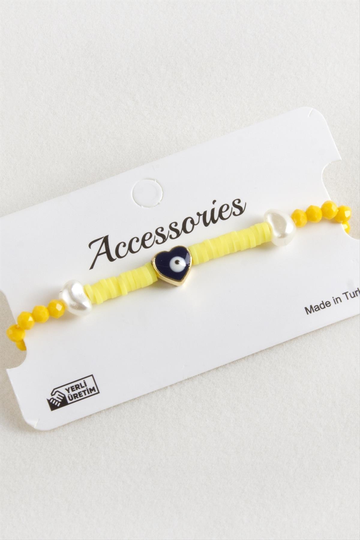 Kalp İnci Fimo Kristal Makrome İp Bileklik