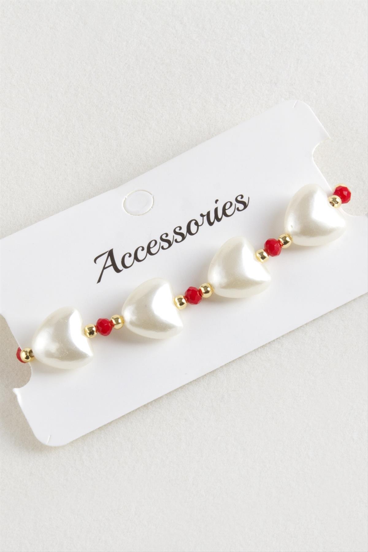 Kalp İnci Kristal Makrome İp Bileklik